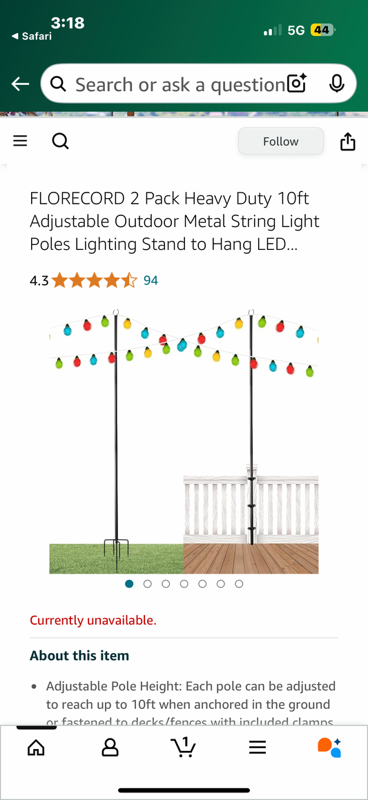 FLORECORD 2 Pack Heavy Duty 10ft Adjustable Outdoor Metal String Light Poles Lighting Stand to Hang LED Lights for Outside, Backyard Accessories, Garden, Wedding, Party