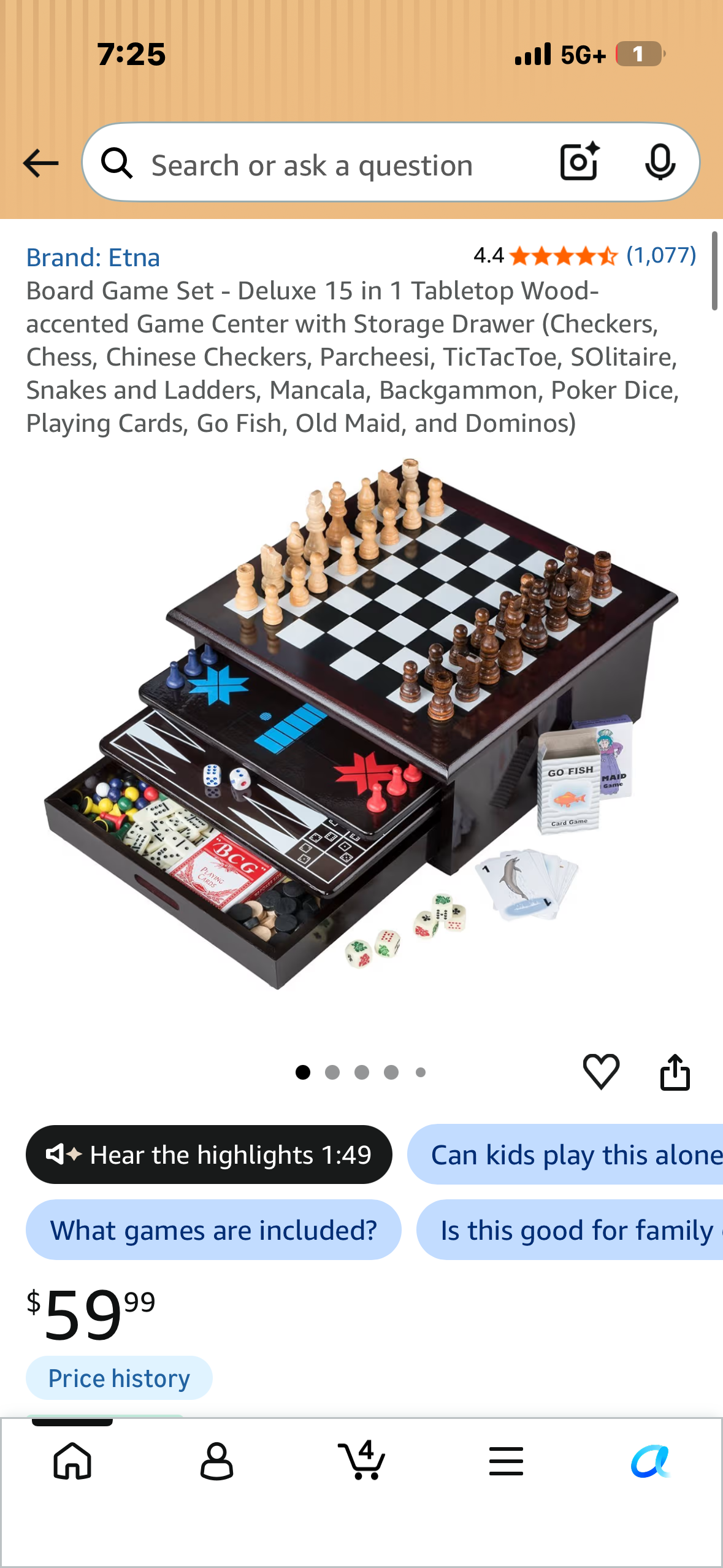 Deluxe 15 in 1 Tabletop Wood-accented Game Center with Storage Drawer (Checkers, Chess, Chinese Checkers, Parcheesi, TicTacToe, SOlitaire, Snakes and Ladders, Mancala, Backgammon, Poker Dice, Playing Cards, Go Fish, Old Maid, and Dominos)