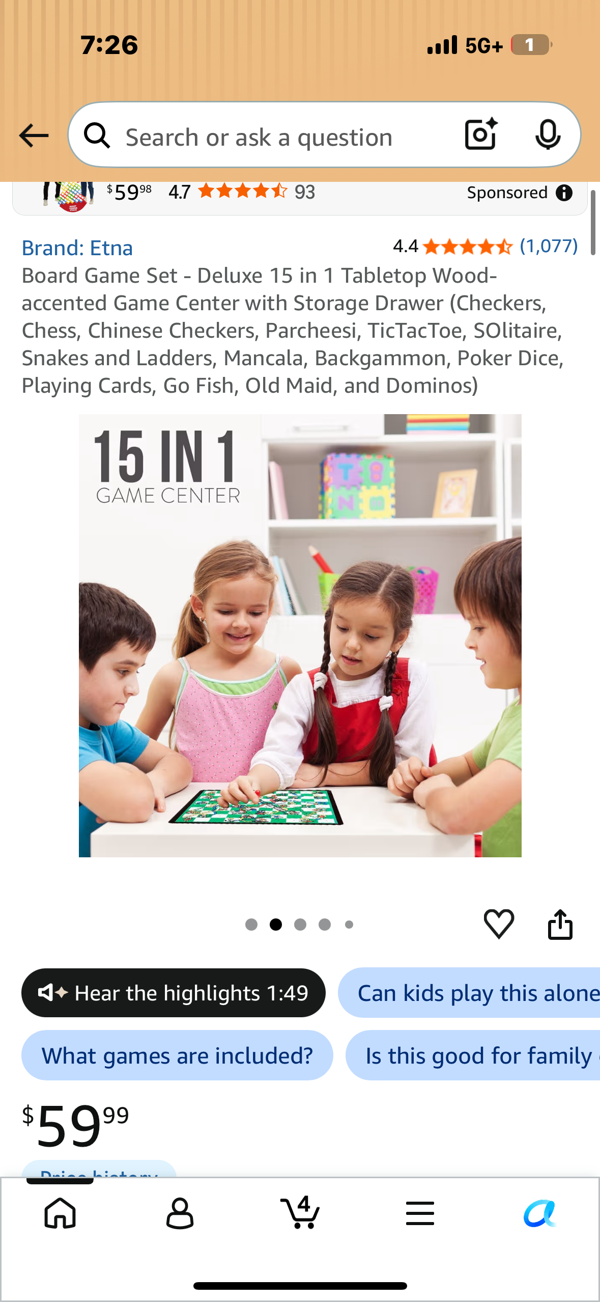 Deluxe 15 in 1 Tabletop Wood-accented Game Center with Storage Drawer (Checkers, Chess, Chinese Checkers, Parcheesi, TicTacToe, SOlitaire, Snakes and Ladders, Mancala, Backgammon, Poker Dice, Playing Cards, Go Fish, Old Maid, and Dominos)