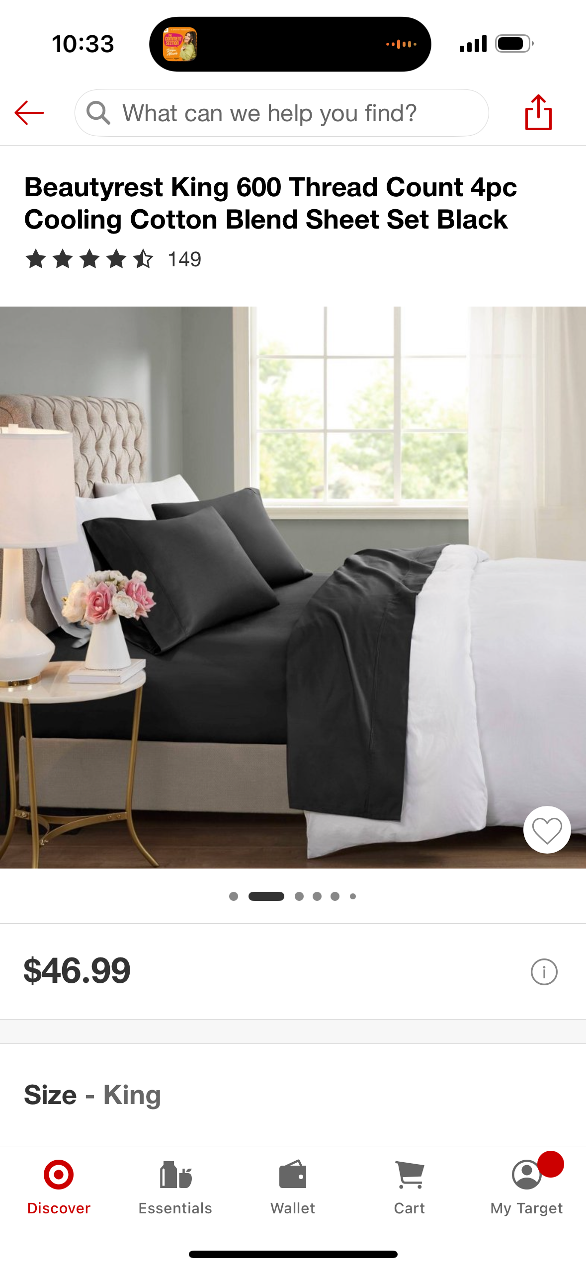 Beautyrest 600 Thread Count 4pc Cooling Cotton Blend Sheet Set Black (California King)