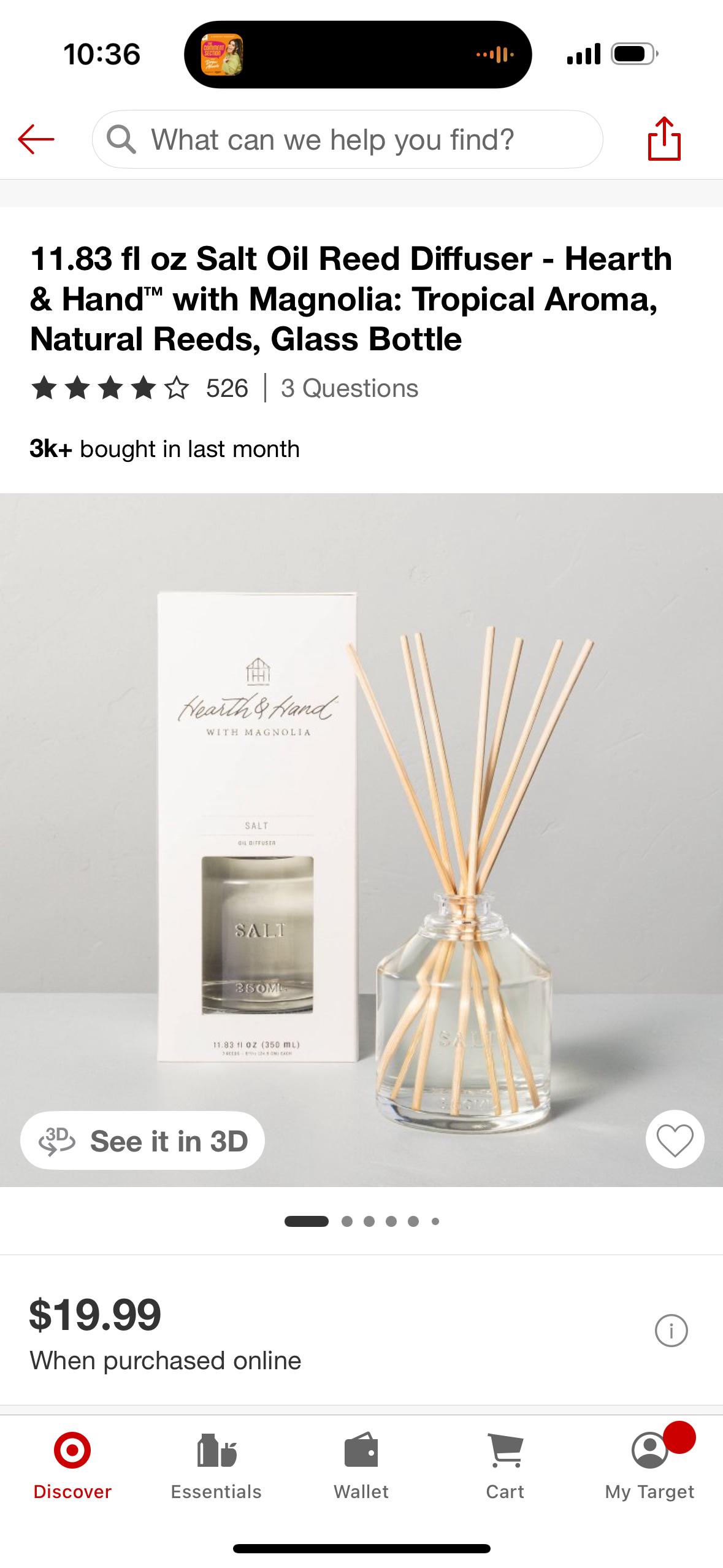 11.83 fl oz Salt Oil Reed Diffuser - Hearth & Hand™ with Magnolia: Tropical Aroma, Natural Reeds, Glass Bottle