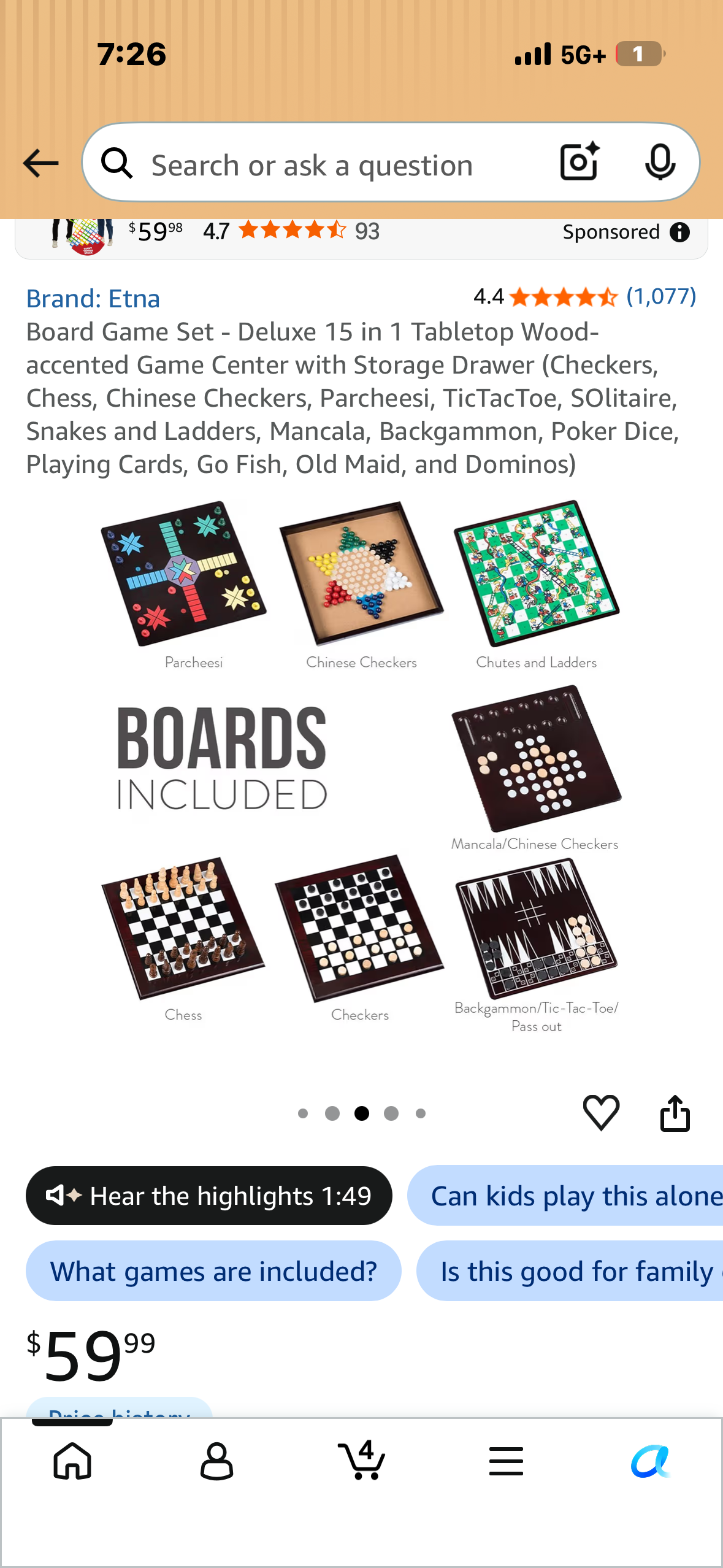Deluxe 15 in 1 Tabletop Wood-accented Game Center with Storage Drawer (Checkers, Chess, Chinese Checkers, Parcheesi, TicTacToe, SOlitaire, Snakes and Ladders, Mancala, Backgammon, Poker Dice, Playing Cards, Go Fish, Old Maid, and Dominos)