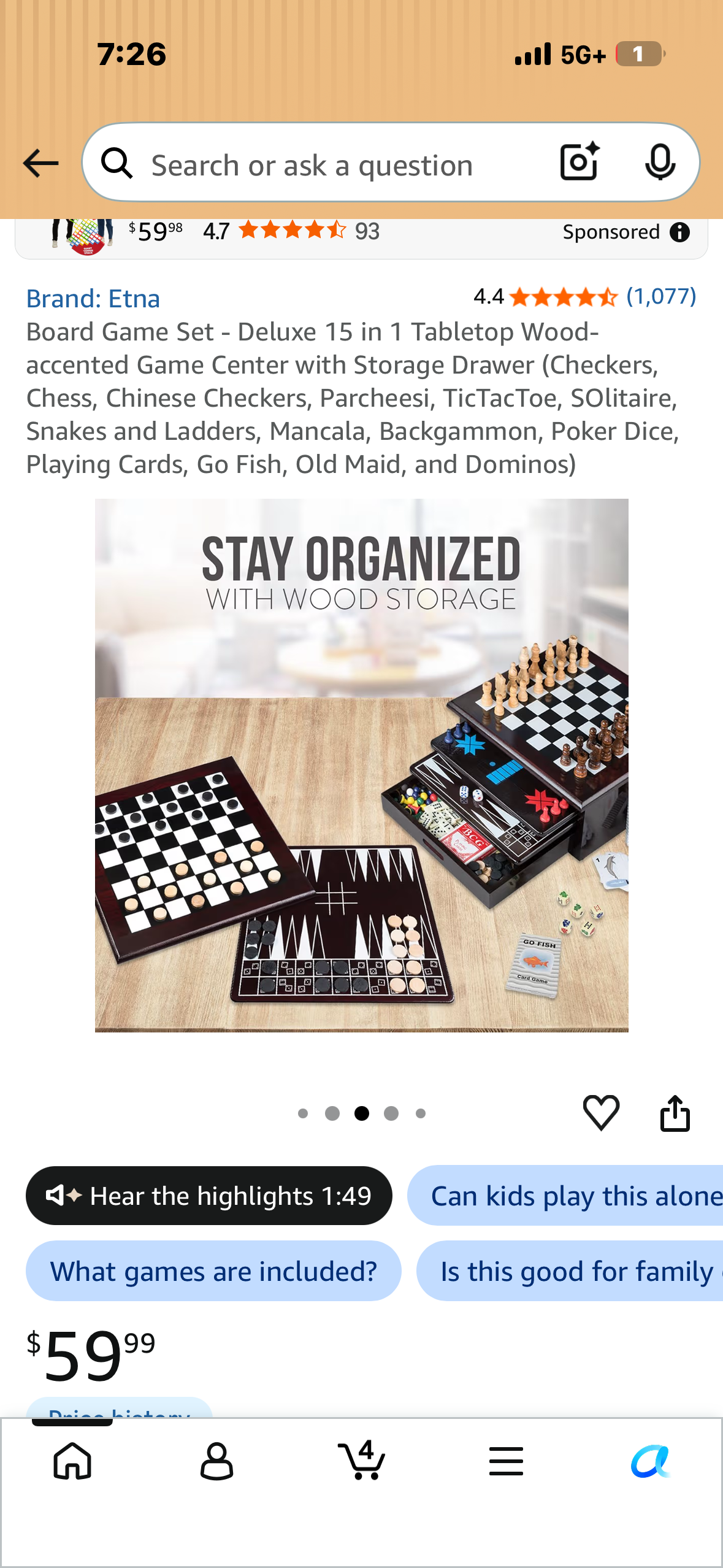 Deluxe 15 in 1 Tabletop Wood-accented Game Center with Storage Drawer (Checkers, Chess, Chinese Checkers, Parcheesi, TicTacToe, SOlitaire, Snakes and Ladders, Mancala, Backgammon, Poker Dice, Playing Cards, Go Fish, Old Maid, and Dominos)