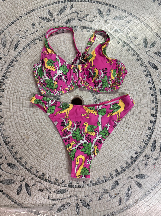Cute Patterned Bikini, High Cut ,2 Piece Halter Swimsuit (Size Large)