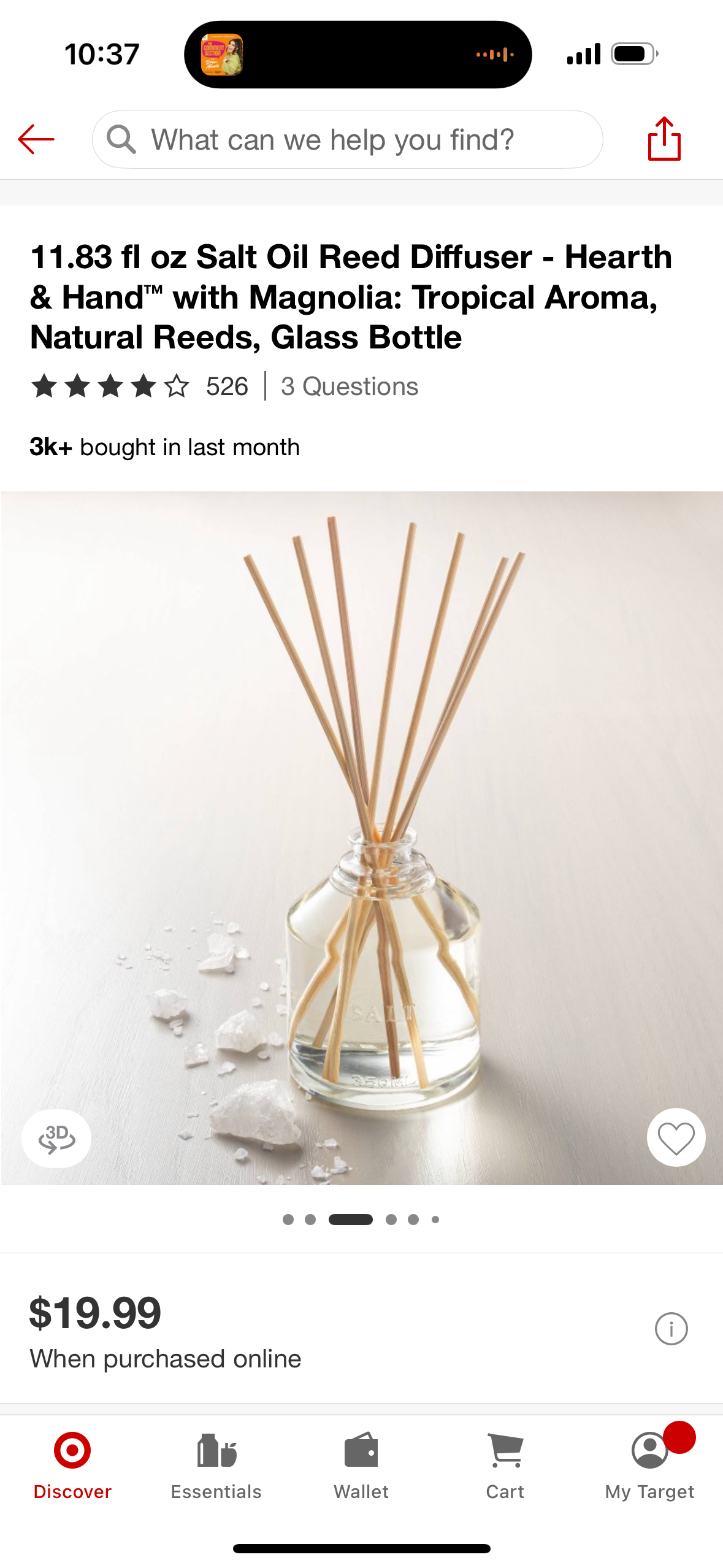 11.83 fl oz Salt Oil Reed Diffuser - Hearth & Hand™ with Magnolia: Tropical Aroma, Natural Reeds, Glass Bottle