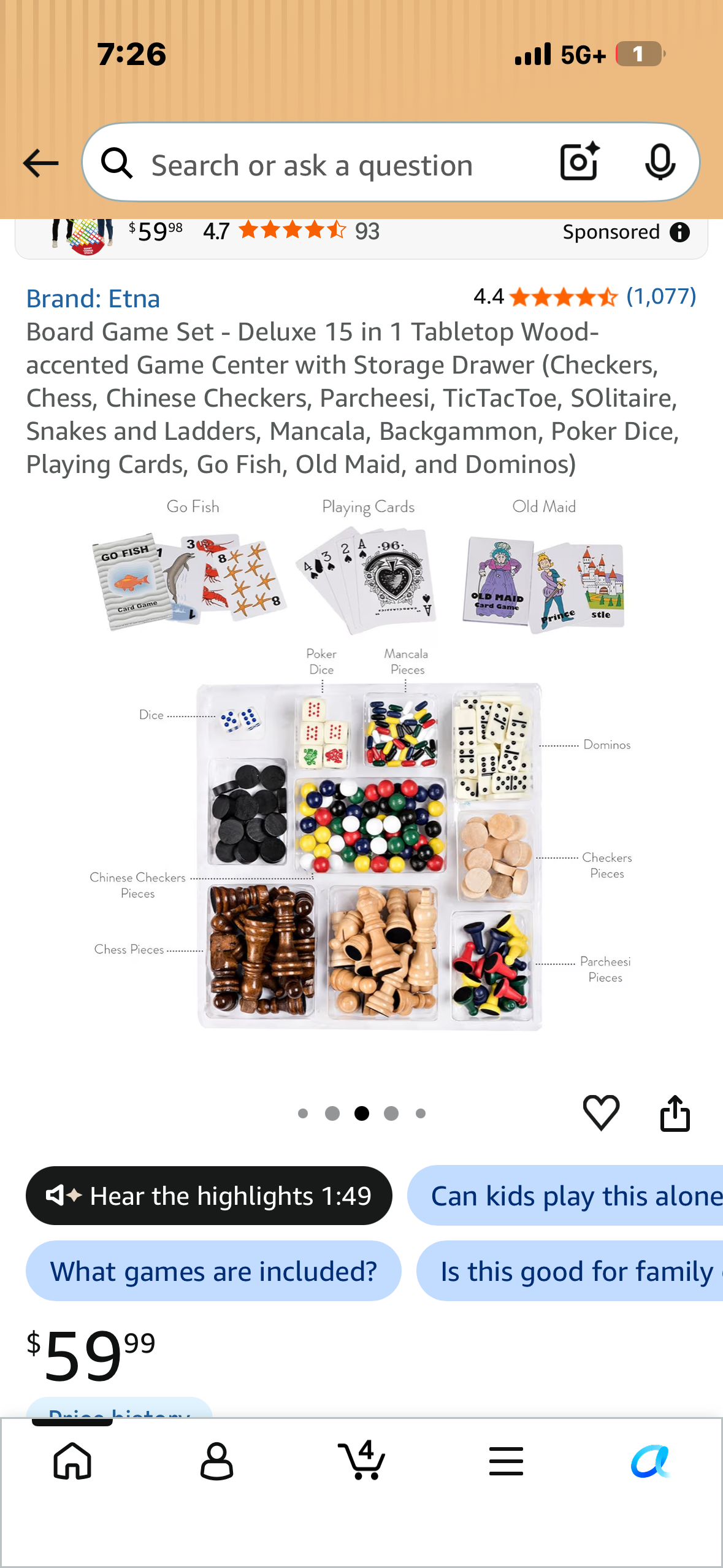 Deluxe 15 in 1 Tabletop Wood-accented Game Center with Storage Drawer (Checkers, Chess, Chinese Checkers, Parcheesi, TicTacToe, SOlitaire, Snakes and Ladders, Mancala, Backgammon, Poker Dice, Playing Cards, Go Fish, Old Maid, and Dominos)