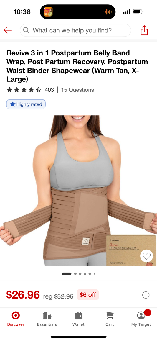 Revive 3 in 1 Postpartum Belly Band Wrap, Post Partum Recovery, Postpartum Waist Binder Shapewear (Size X- Large)