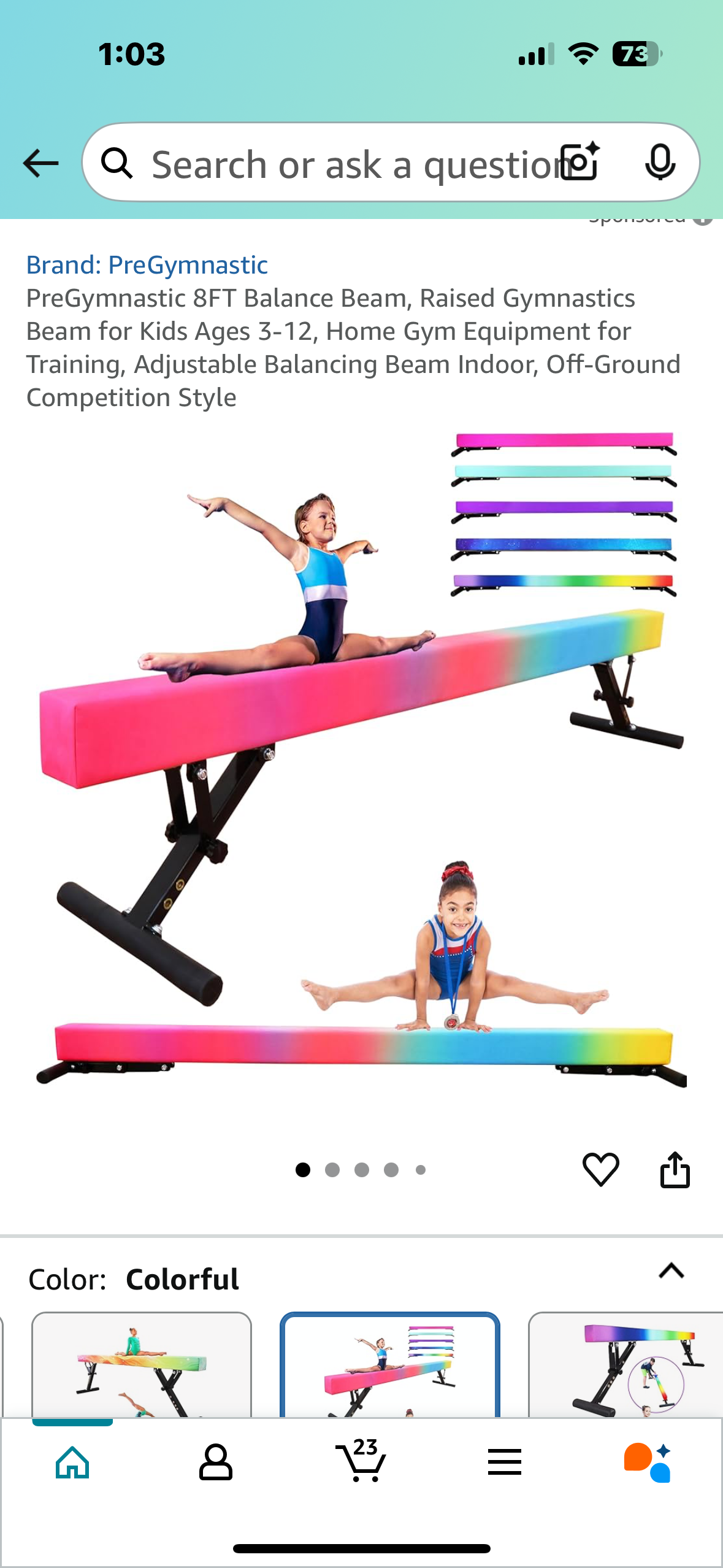 PreGymnastic 8FT Balance Beam, Raised Gymnastics Beam for Kids Ages 3-12, Adjustable Balancing Beam Indoor, Off-Ground Competition Style (W491)