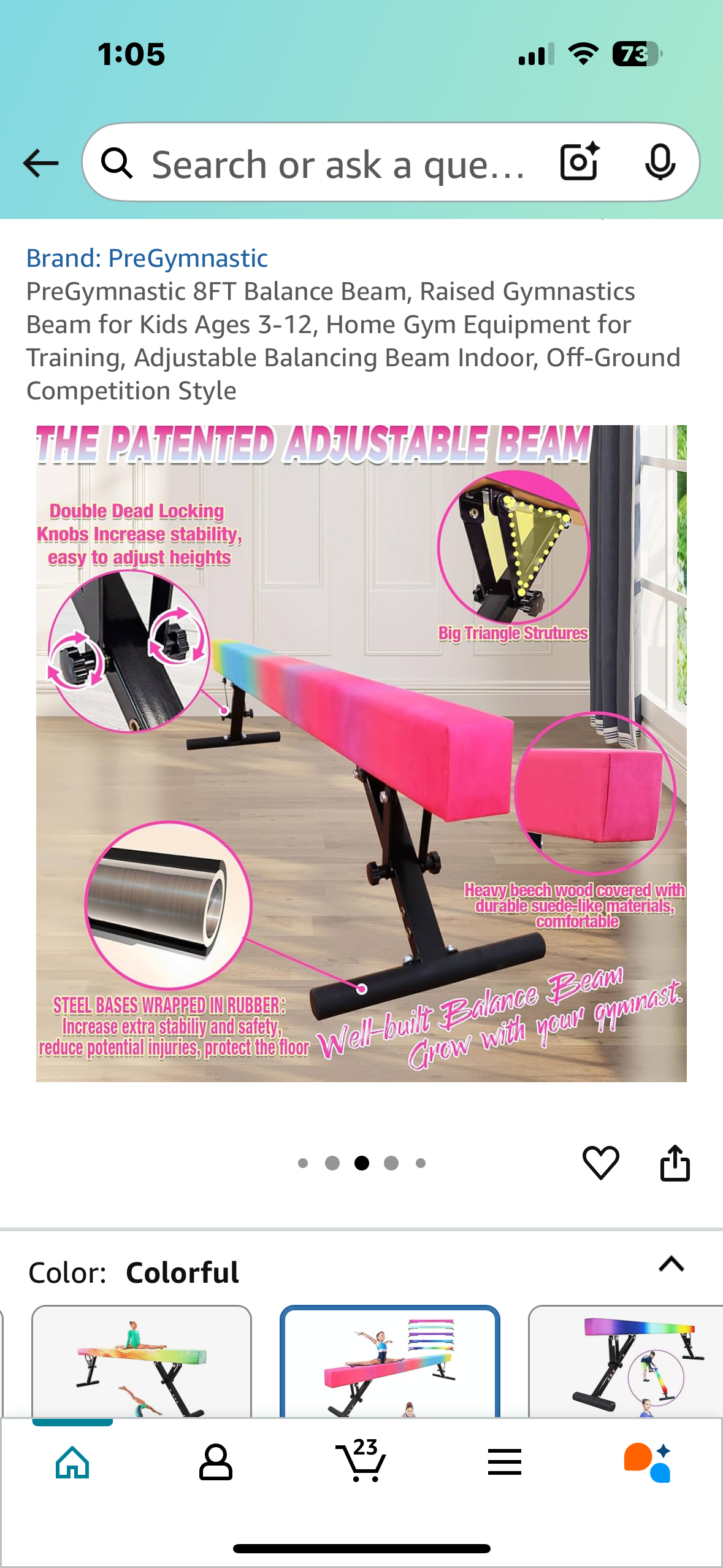PreGymnastic 8FT Balance Beam, Raised Gymnastics Beam for Kids Ages 3-12, Adjustable Balancing Beam Indoor, Off-Ground Competition Style (W491)