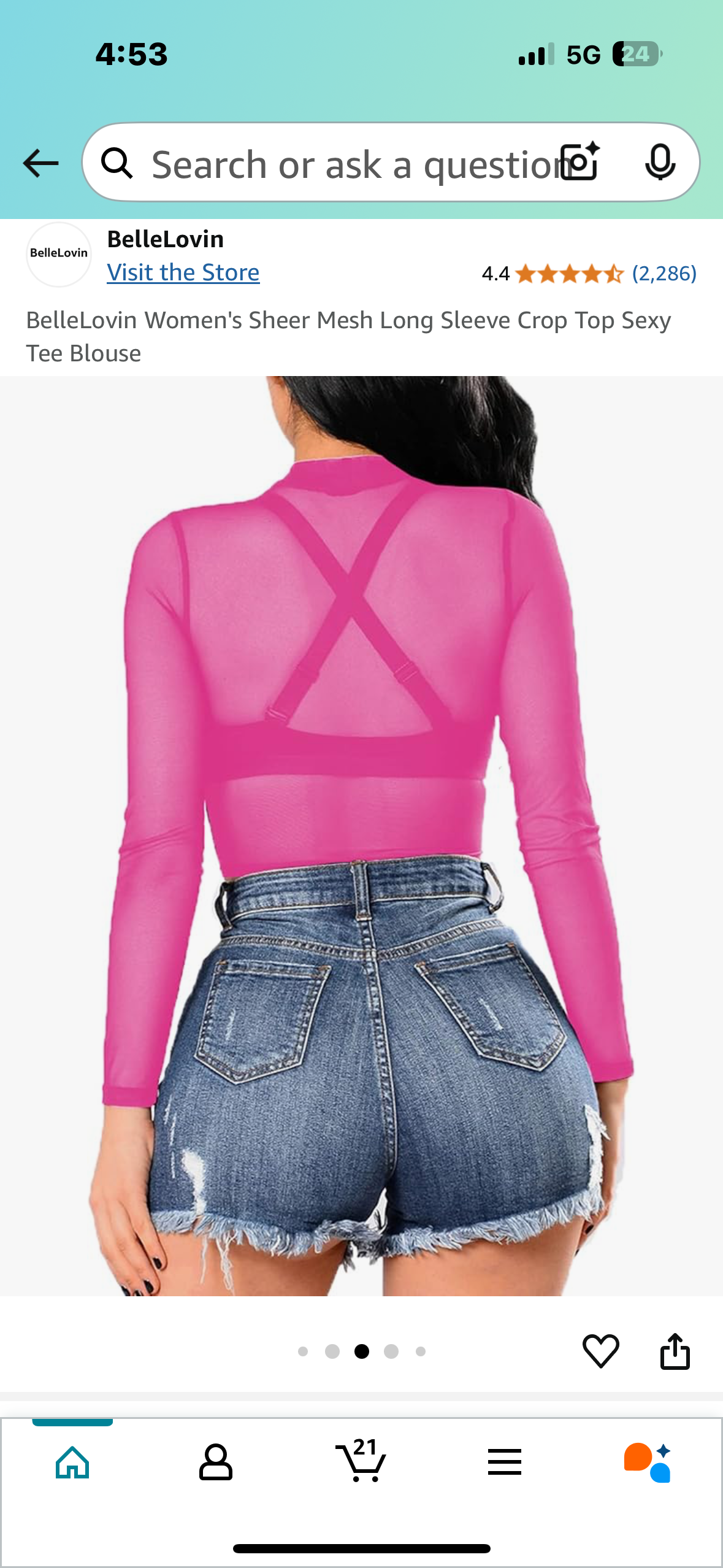 BelleLovin Women's Sheer Mesh Long Sleeve Crop Top Sexy Tee Blouse (Size S)