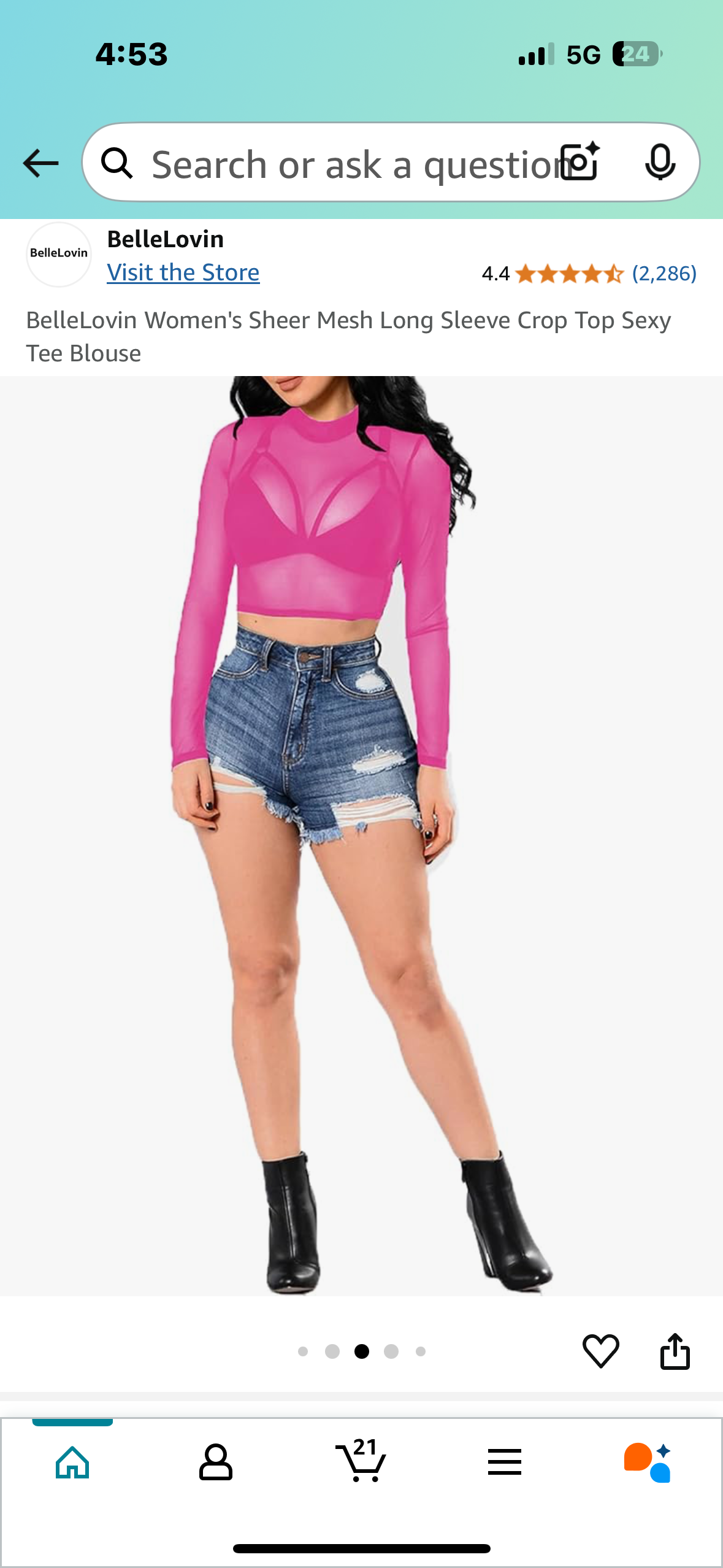 BelleLovin Women's Sheer Mesh Long Sleeve Crop Top Sexy Tee Blouse (Size S)