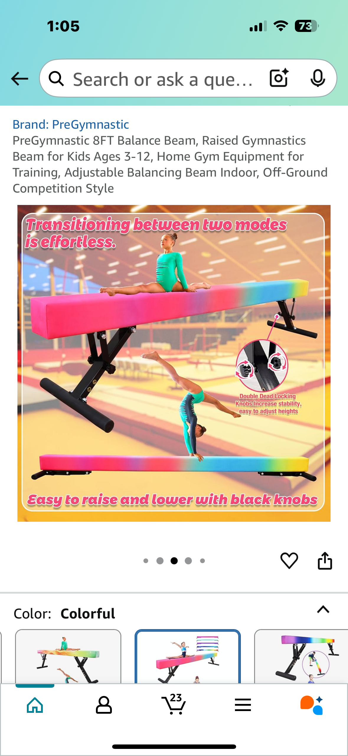 PreGymnastic 8FT Balance Beam, Raised Gymnastics Beam for Kids Ages 3-12, Adjustable Balancing Beam Indoor, Off-Ground Competition Style (W491)