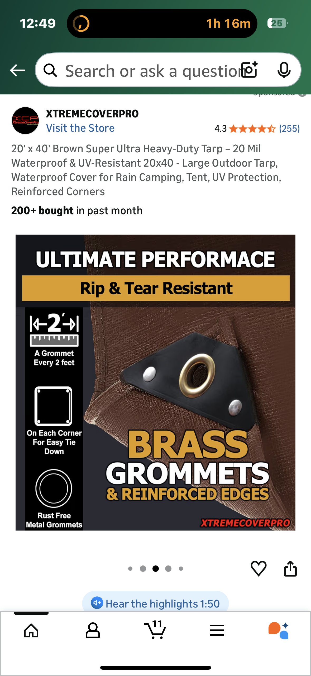 20'x 40' Brown Super Ultra Heavy-Duty Tarp - 20 Mil Waterproof & UV-Resistant 20x40 - Large Outdoor Tarp, Waterproof Cover for Rain Camping, Tent, UV Protection, Reinforced Corners (G900)