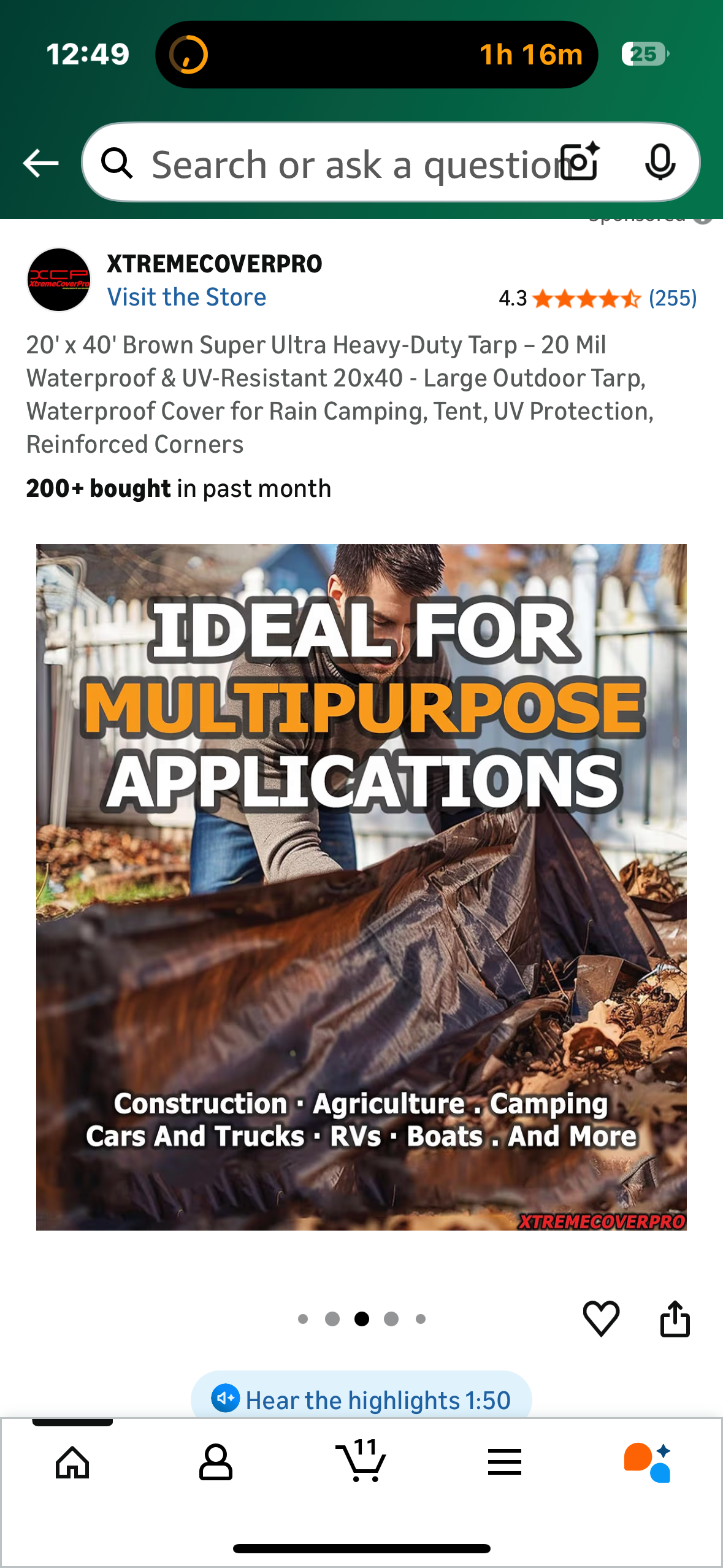 20'x 40' Brown Super Ultra Heavy-Duty Tarp - 20 Mil Waterproof & UV-Resistant 20x40 - Large Outdoor Tarp, Waterproof Cover for Rain Camping, Tent, UV Protection, Reinforced Corners (G900)