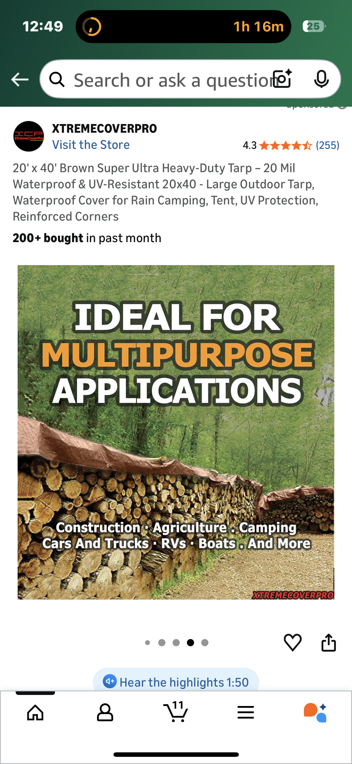 20'x 40' Brown Super Ultra Heavy-Duty Tarp - 20 Mil Waterproof & UV-Resistant 20x40 - Large Outdoor Tarp, Waterproof Cover for Rain Camping, Tent, UV Protection, Reinforced Corners (G900)