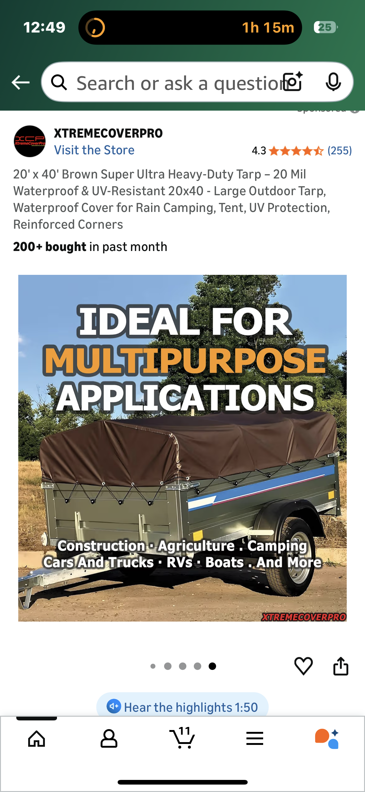 20'x 40' Brown Super Ultra Heavy-Duty Tarp - 20 Mil Waterproof & UV-Resistant 20x40 - Large Outdoor Tarp, Waterproof Cover for Rain Camping, Tent, UV Protection, Reinforced Corners (G900)