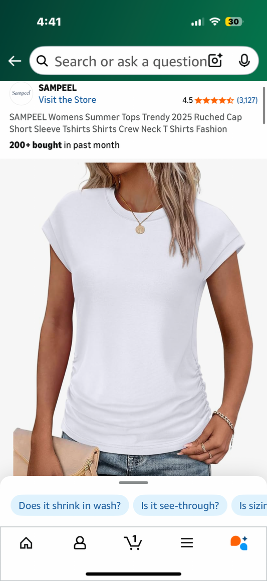 SAMPEEL Womens Summer Tops Trendy 2025 Ruched Cap Short Sleeve Tshirts Shirts Crew Neck T Shirts Fashion