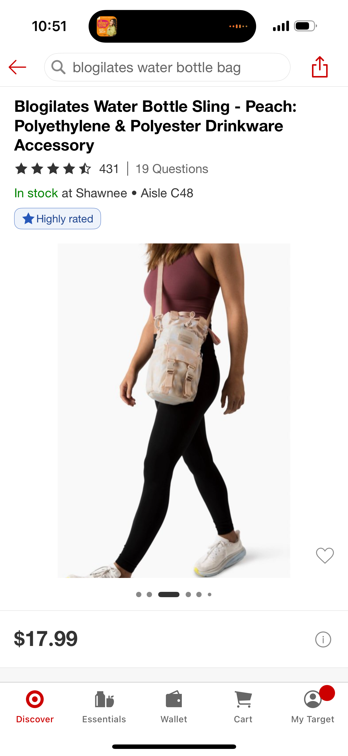 Blogilates Water Bottle Sling - Peach: Polyethylene & Polyester Drinkware Accessory