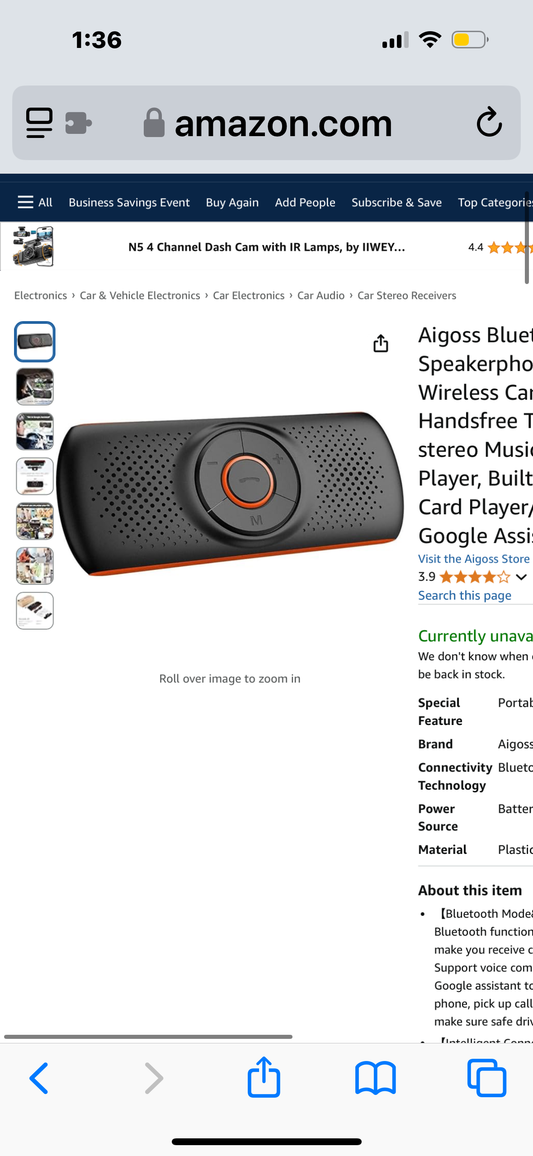 Aigoss Bluetooth Car Speakerphone, Wireless Car Kit for Handsfree Talking Car stereo Music Receiver Player, Built-in Mic/TF Card Player/Siri & Google Assistant