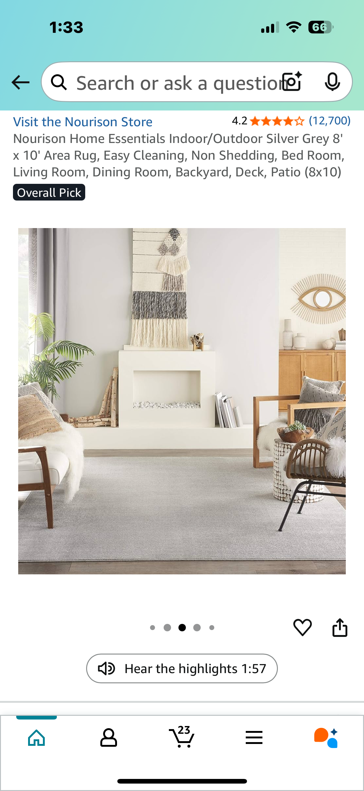 Nourison Home Essentials Indoor/Outdoor Silver Grey 8' x 10' Area Rug, Easy Cleaning, Non Shedding, Bed Room, Living Room, Dining Room, Backyard, Deck, Patio (8x10) (L971)