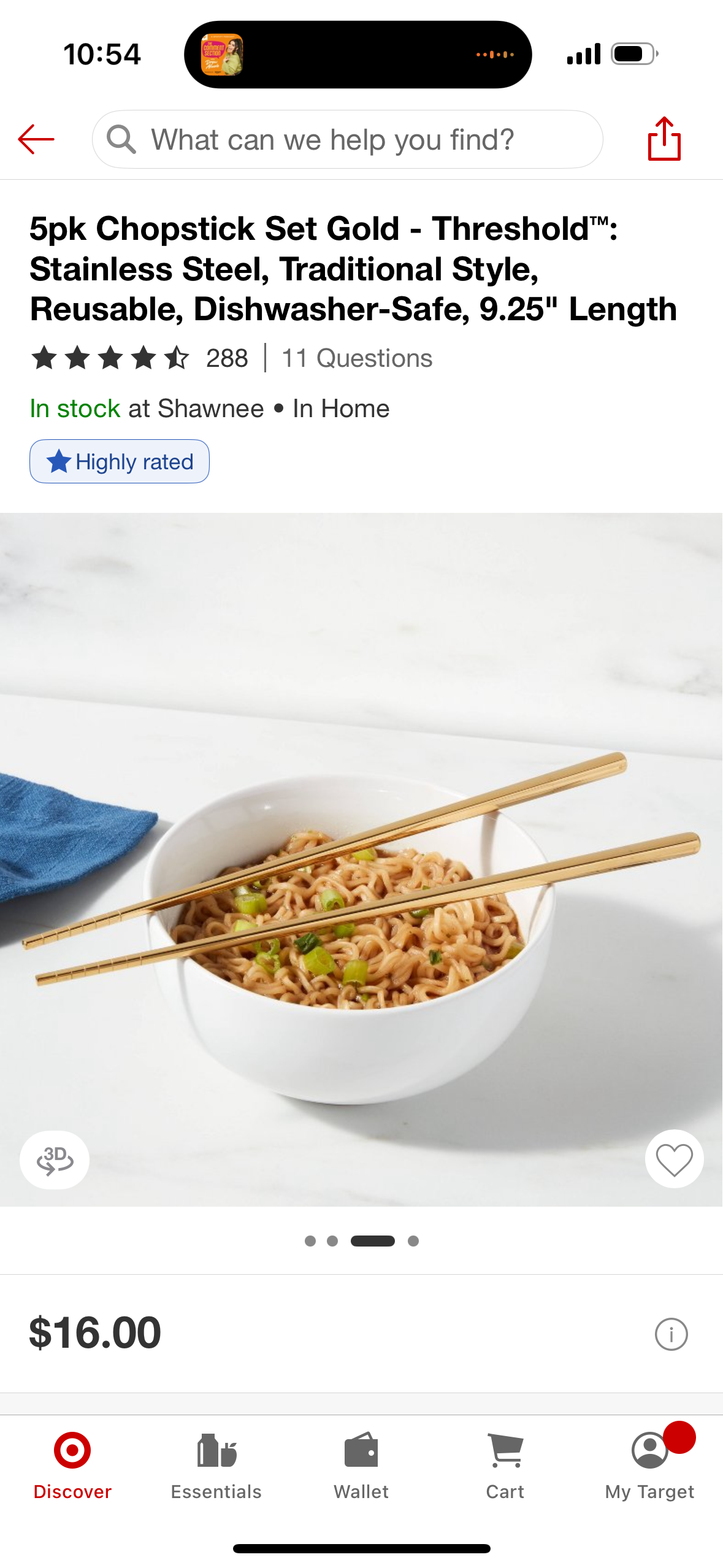 5pk Chopstick Set Gold - Threshold': Stainless Steel, Traditional Style, Reusable, Dishwasher-Safe, 9.25" Length