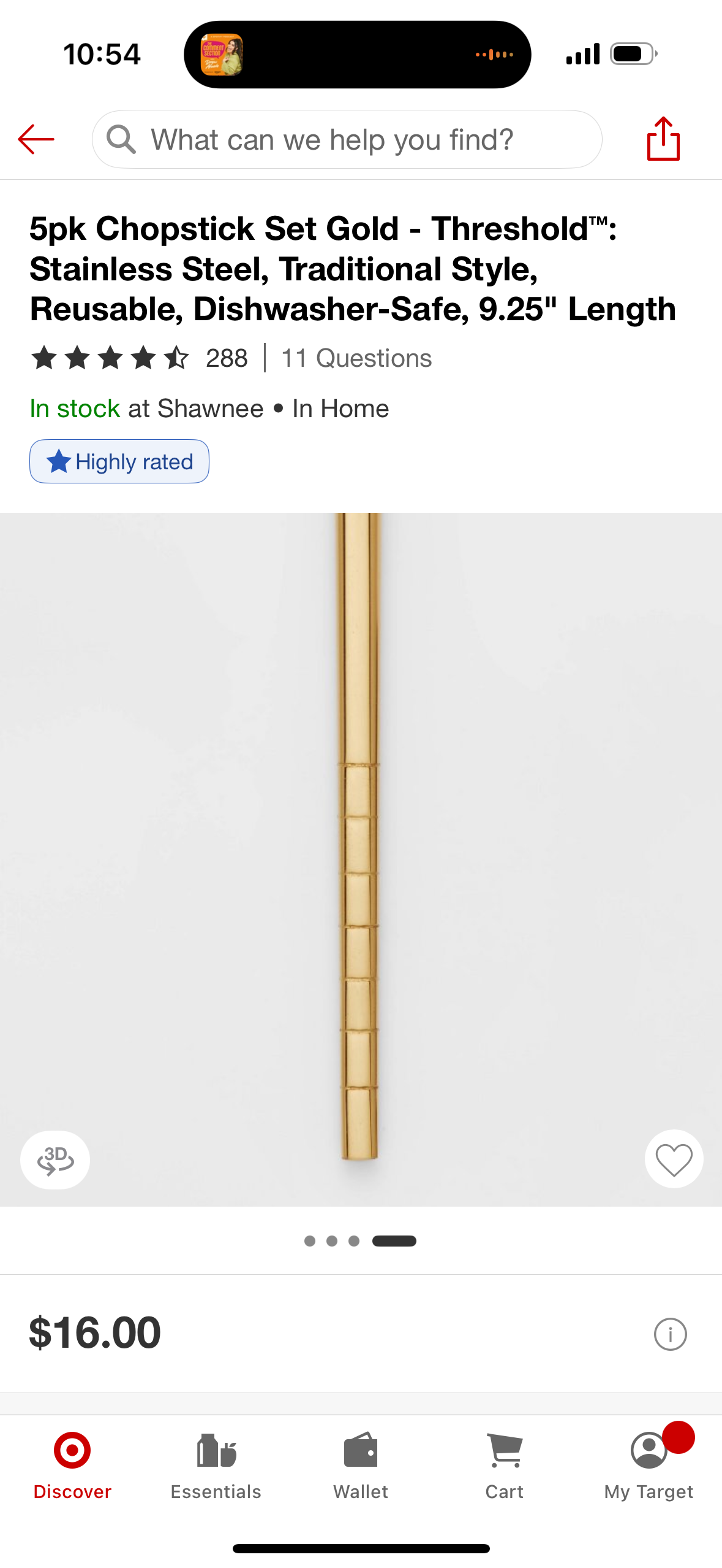5pk Chopstick Set Gold - Threshold': Stainless Steel, Traditional Style, Reusable, Dishwasher-Safe, 9.25" Length