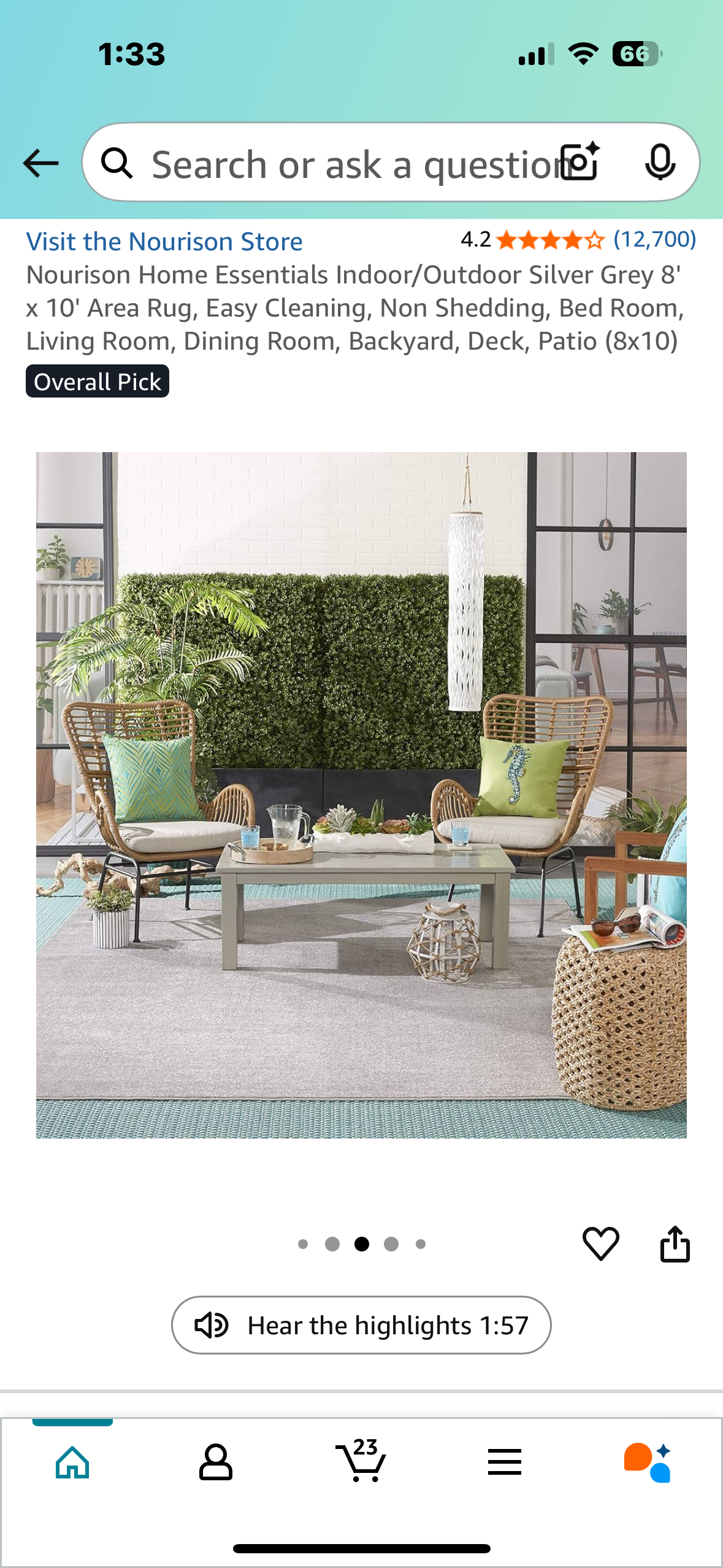 Nourison Home Essentials Indoor/Outdoor Silver Grey 8' x 10' Area Rug, Easy Cleaning, Non Shedding, Bed Room, Living Room, Dining Room, Backyard, Deck, Patio (8x10) (L971)