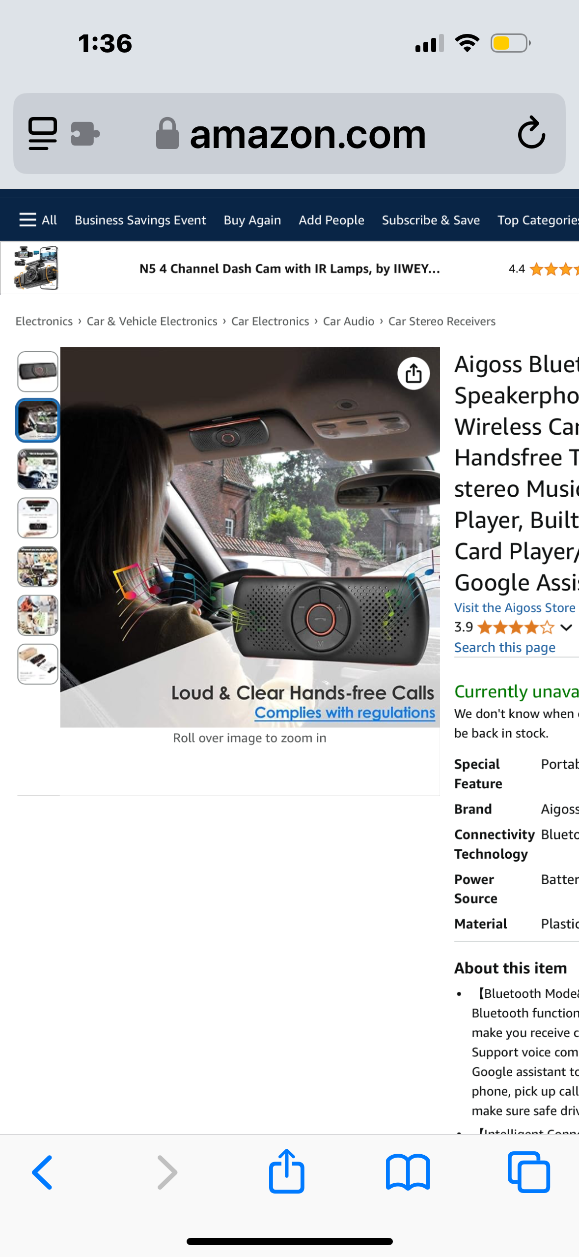 Aigoss Bluetooth Car Speakerphone, Wireless Car Kit for Handsfree Talking Car stereo Music Receiver Player, Built-in Mic/TF Card Player/Siri & Google Assistant