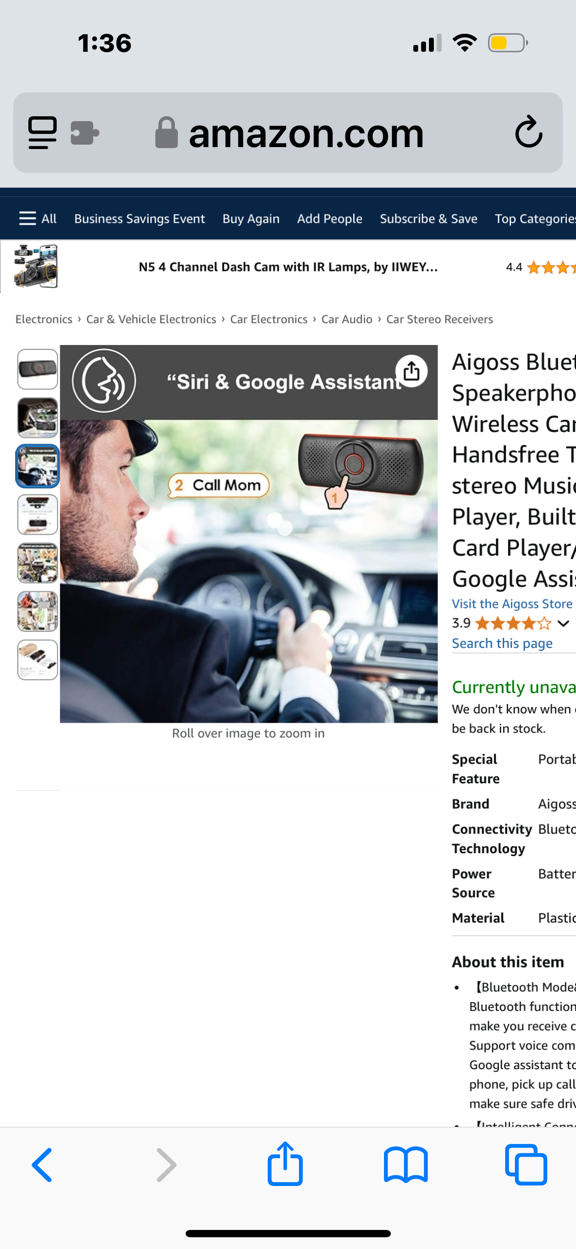 Aigoss Bluetooth Car Speakerphone, Wireless Car Kit for Handsfree Talking Car stereo Music Receiver Player, Built-in Mic/TF Card Player/Siri & Google Assistant