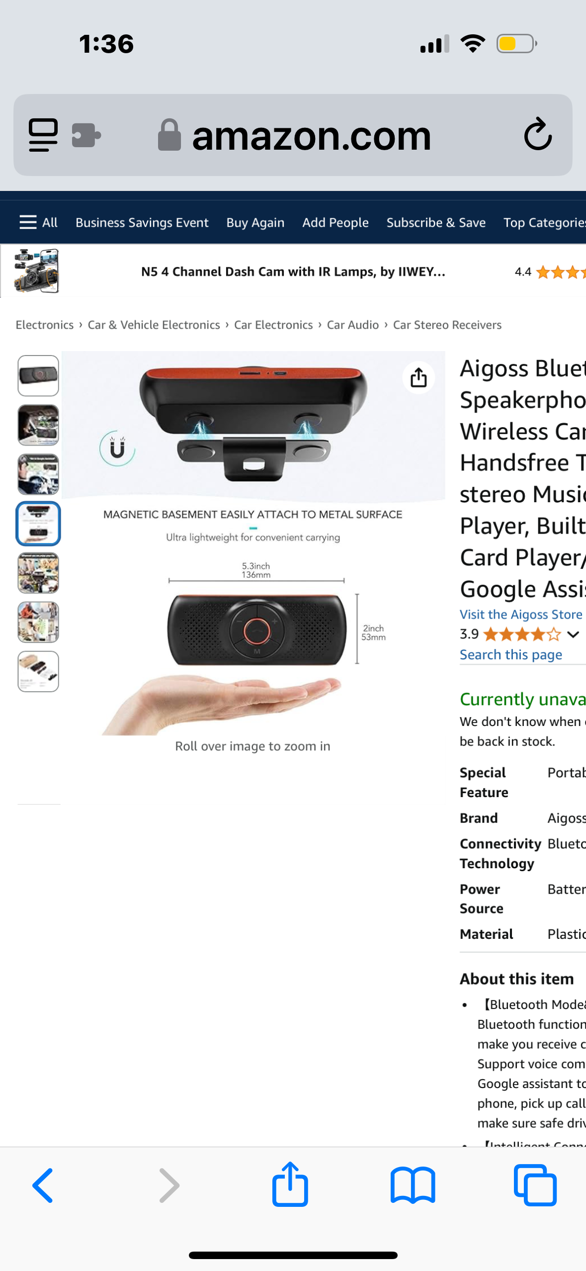 Aigoss Bluetooth Car Speakerphone, Wireless Car Kit for Handsfree Talking Car stereo Music Receiver Player, Built-in Mic/TF Card Player/Siri & Google Assistant