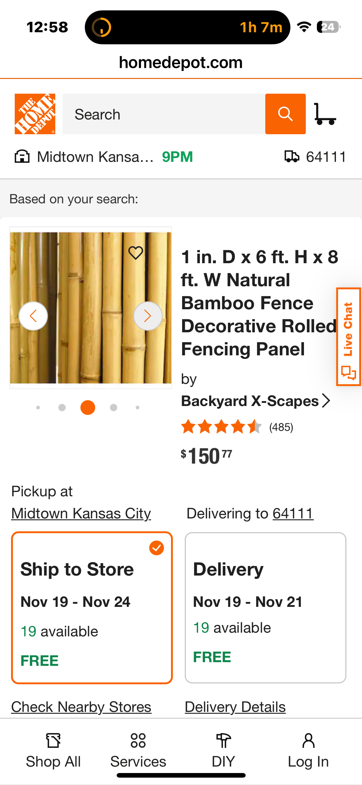 Backyard X-Scapes Natural Bamboo Fencing Decorative Rolled Fence Panel,  (1 in. D x 6 ft. H x 8 ft. Long) (G901)