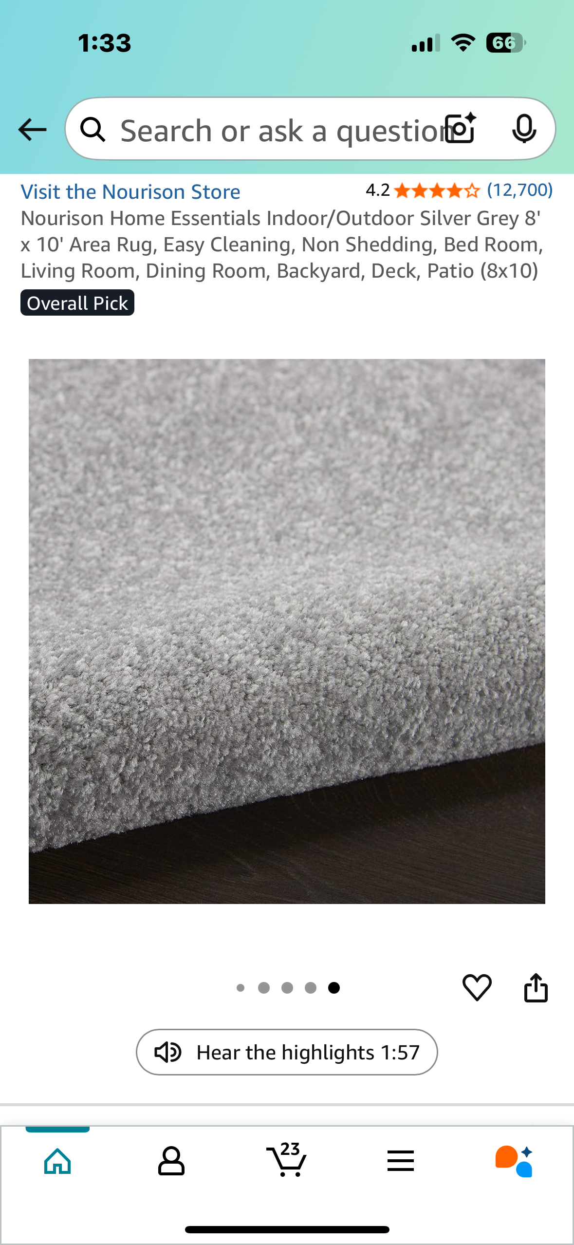 Nourison Home Essentials Indoor/Outdoor Silver Grey 8' x 10' Area Rug, Easy Cleaning, Non Shedding, Bed Room, Living Room, Dining Room, Backyard, Deck, Patio (8x10) (L971)