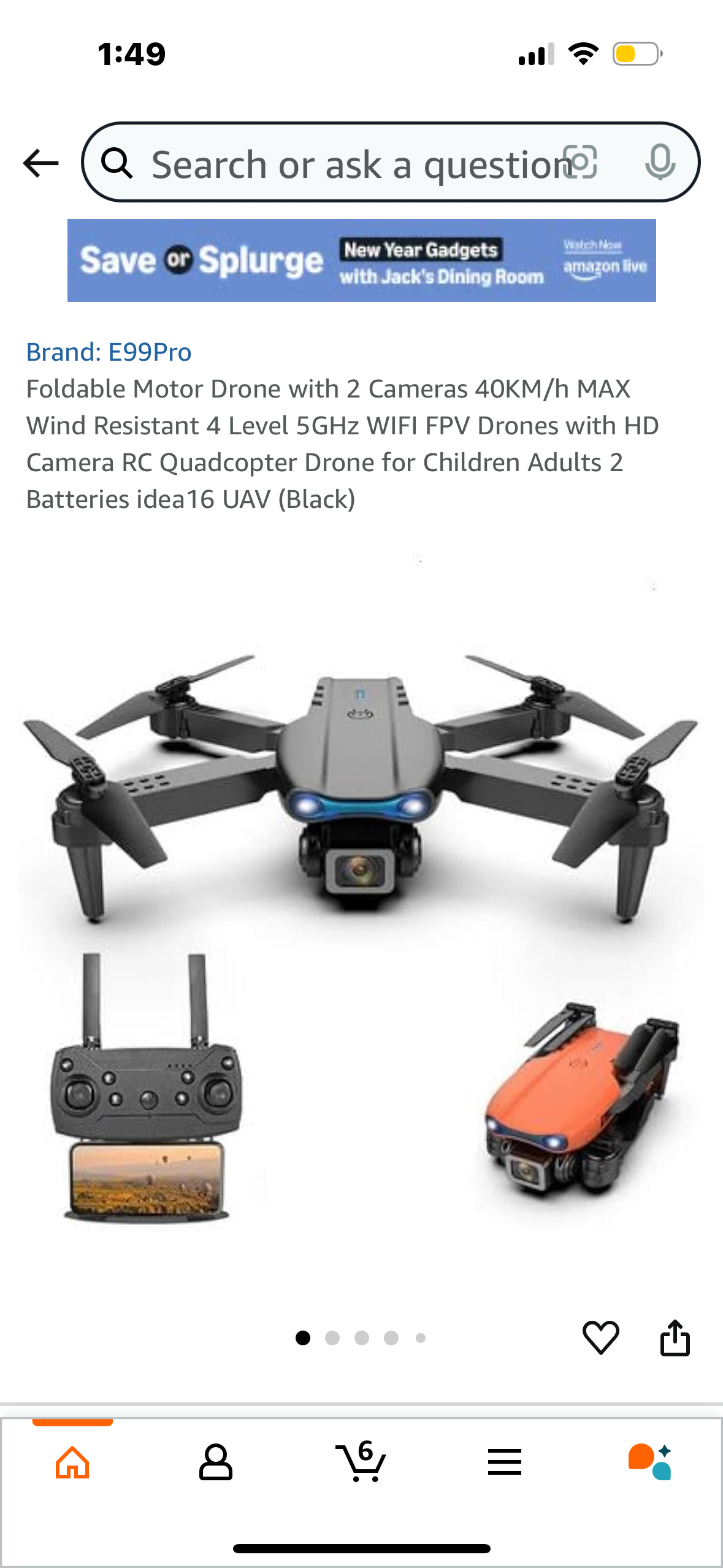 Foldable Motor Drone with 2 Cameras 40KM/h MAX Wind Resistant 4 Level 5GHz WIFI FPV Drones with HD Camera RC Quadcopter Drone for Children Adults 2 Batteries idea16 UAV (Black)