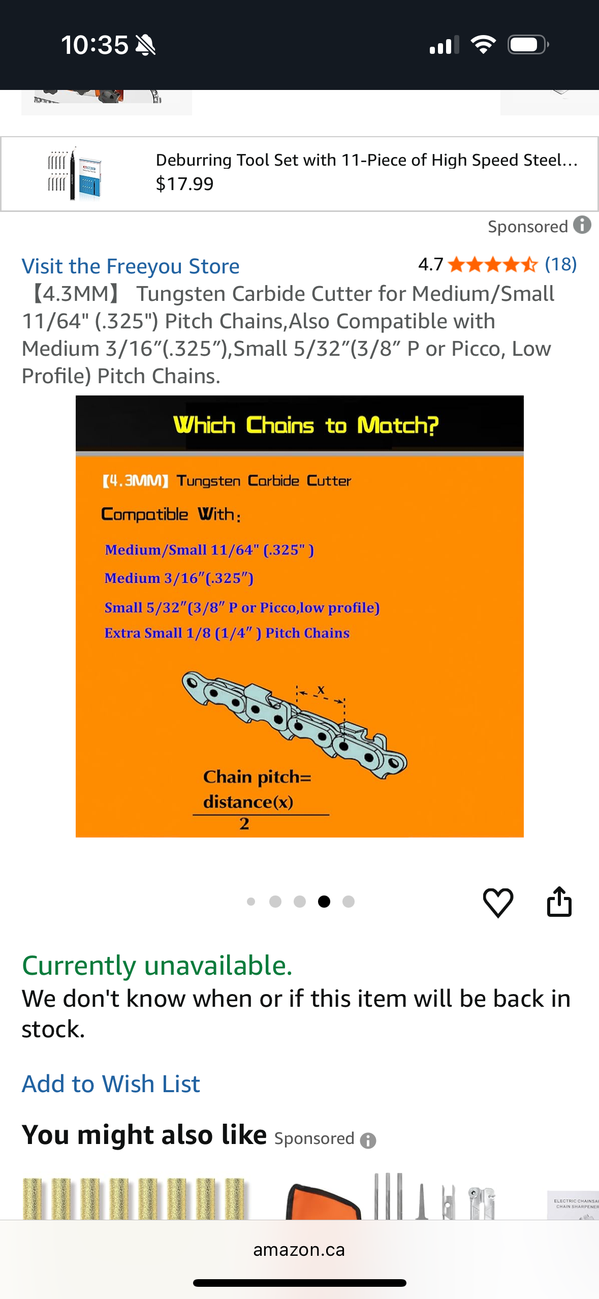 Freeyou 【4.3MM】 Tungsten Carbide Cutter for Medium/Small 11/64" (.325"),Also Compatible with Small 5/32″(3/8″ P or Picco,Low Profile),Medium 3/16″(.325″),Extra Small 1/8 (1/4″) Pitch Chains.