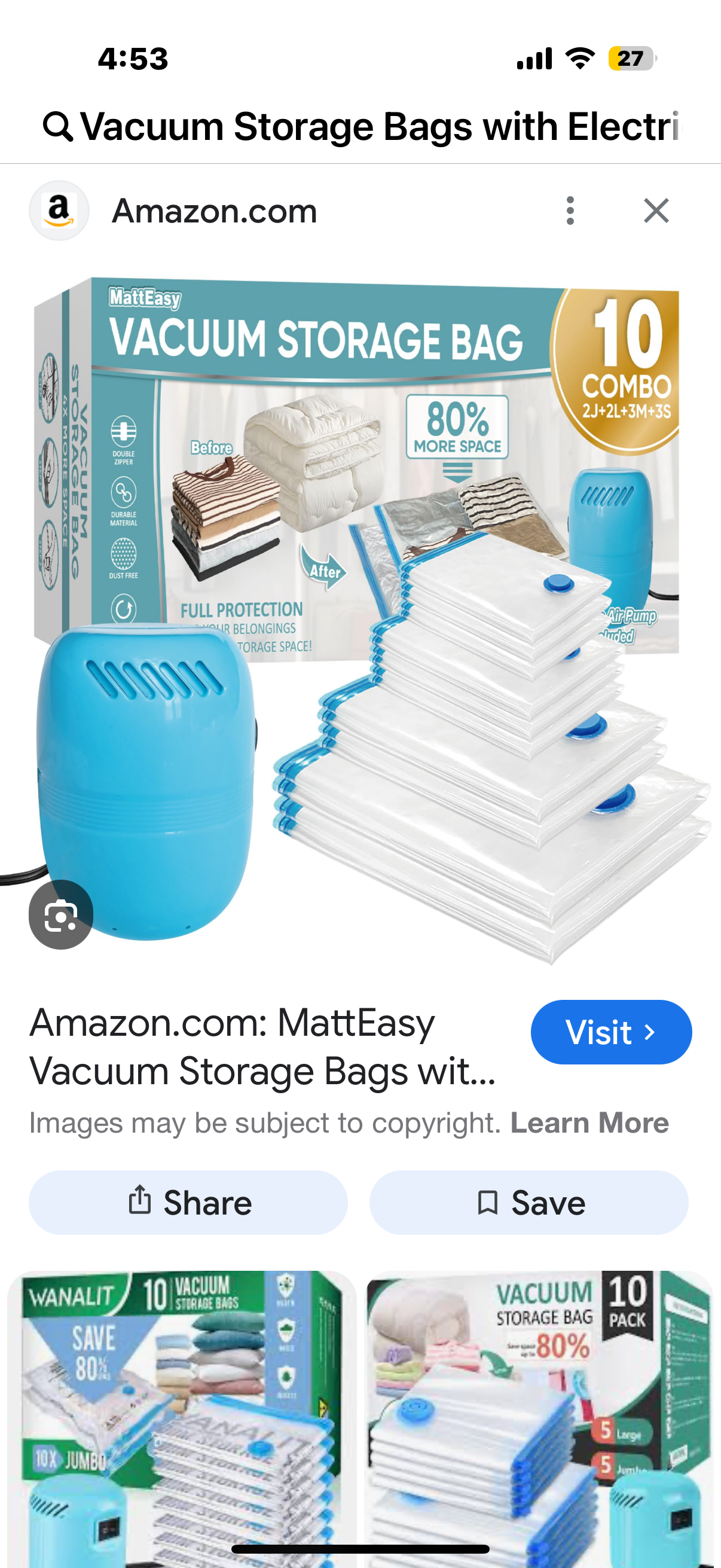 Vacuum Storage Bags with Electric Pump, 10 Combo (2Jumbo/2Large/3Medium/3Small) Space Saver Bags Vacuum Seal Bags with Pump, Space Bags, Vacuum Sealer Bags for Clothes, Comforters, Blankets, Bedding