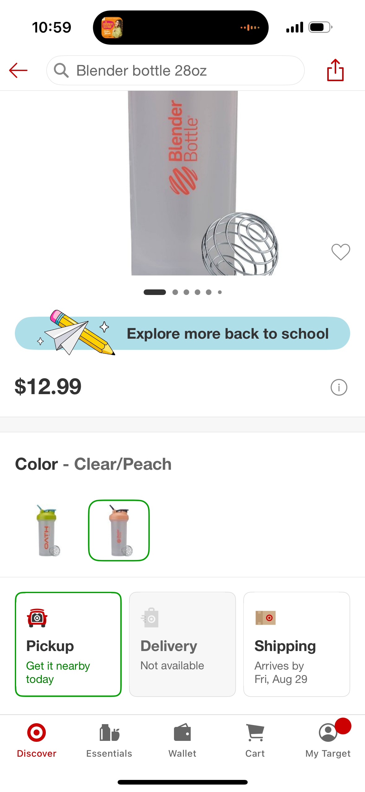 BlenderBottle 28oz Classic Shaker Bottle - Clear/Peach: Leakproof Shaker