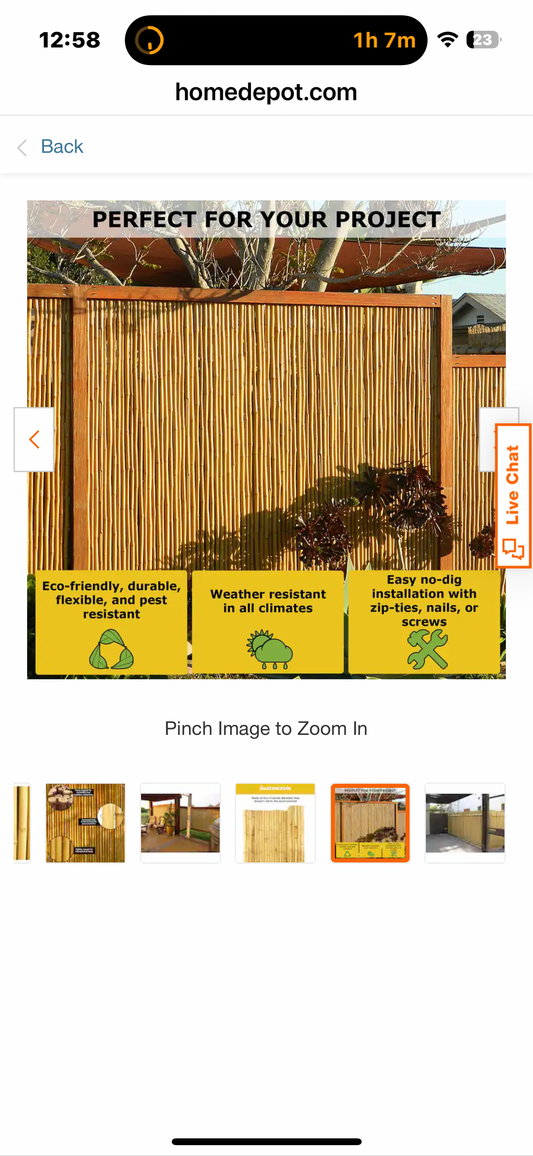 Backyard X-Scapes Natural Bamboo Fencing Decorative Rolled Fence Panel,  (1 in. D x 6 ft. H x 8 ft. Long) (G901)