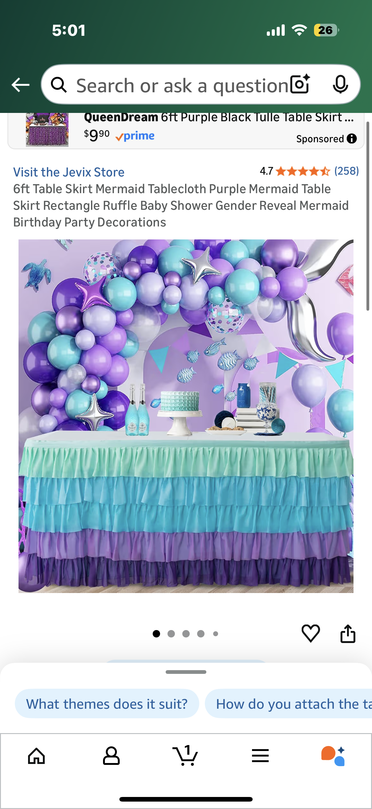 6ft Table Skirt Mermaid Tablecloth Purple Mermaid Table Skirt Rectangle Ruffle Baby Shower Gender Reveal Mermaid Birthday Party Decorations