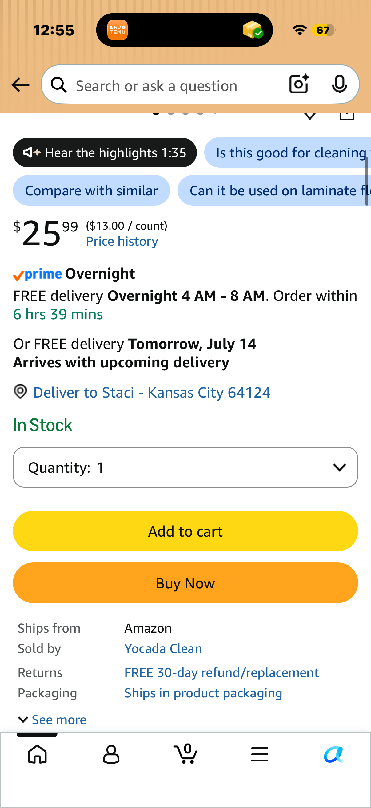 Yocada 36 inch Commercial Dust Mop Industrial Floor Mop for Cleaning Office Garage Hardwood Warehouse Factory Mall Deck 59 Inch Long Total 2 Pads