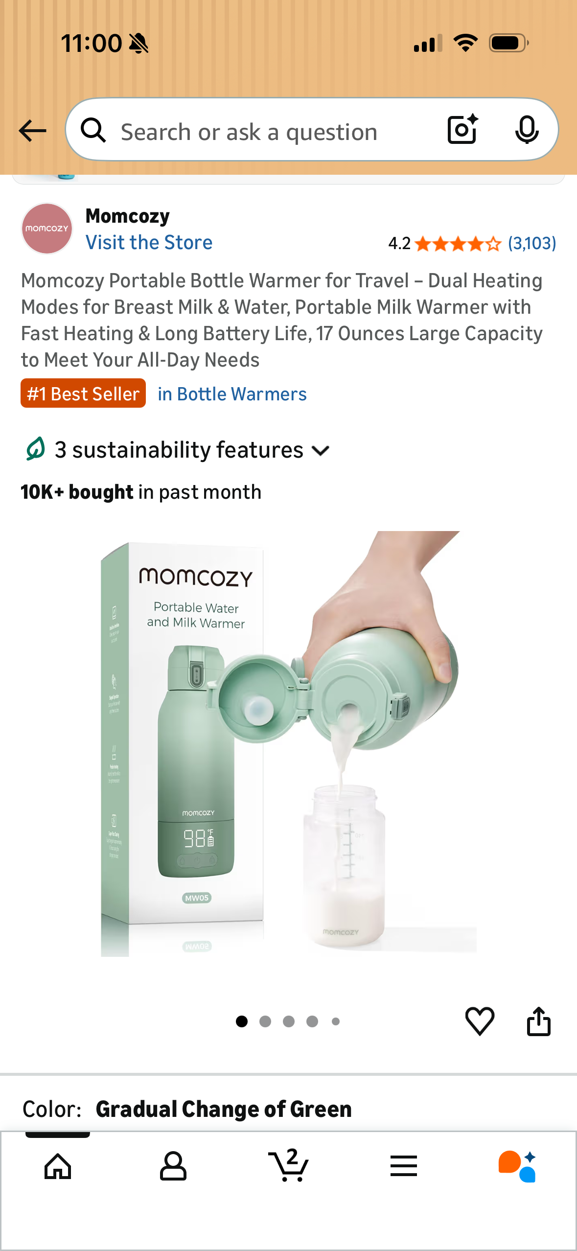 Momcozy Portable Bottle Warmer for Travel – Dual Heating Modes for Breast Milk & Waterzzźx, Portable Milk Warmer with Fast Heating & Long Battery Life, 17 Ounces Large Capacity to Meet Your All-Day Needs