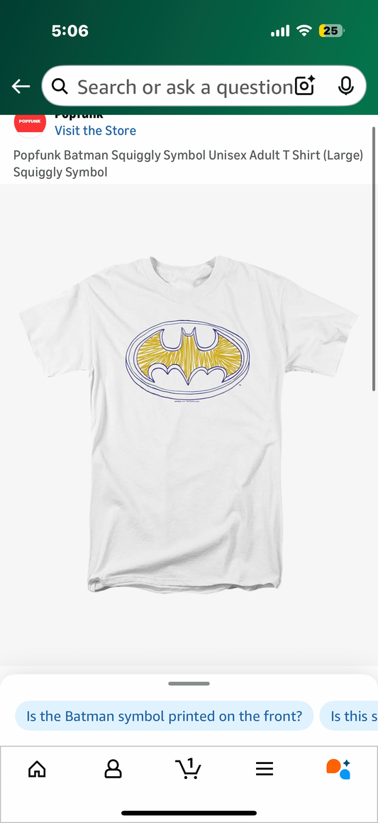 Popfunk Batman Squiggly Symbol Unisex Adult T Shirt (Large) Squiggly Symbol (Size Large)