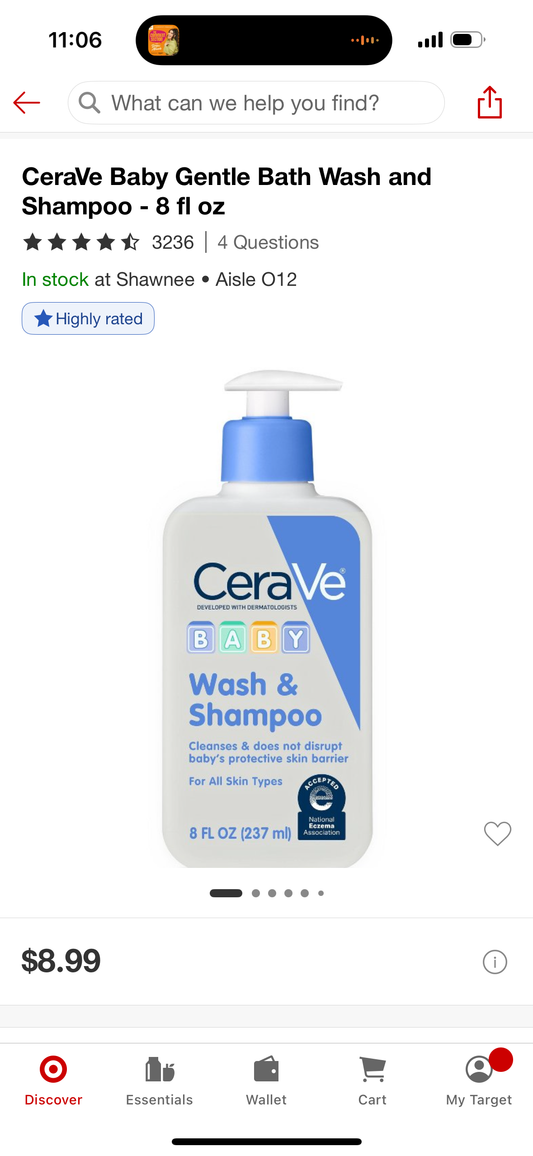 CeraVe Baby Gentle Bath Wash and Shampoo - 8 fl oz