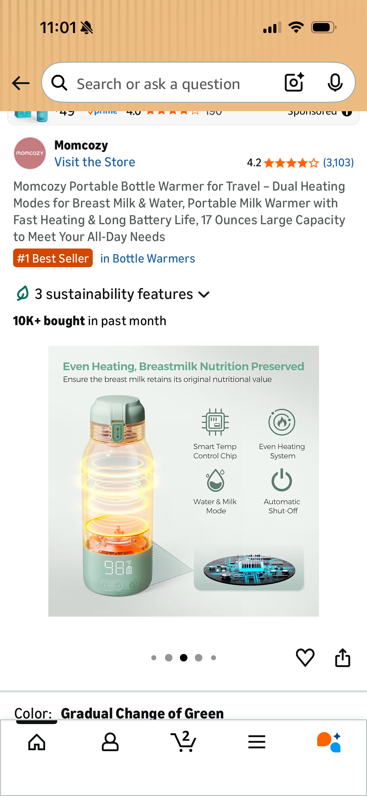 Momcozy Portable Bottle Warmer for Travel – Dual Heating Modes for Breast Milk & Waterzzźx, Portable Milk Warmer with Fast Heating & Long Battery Life, 17 Ounces Large Capacity to Meet Your All-Day Needs