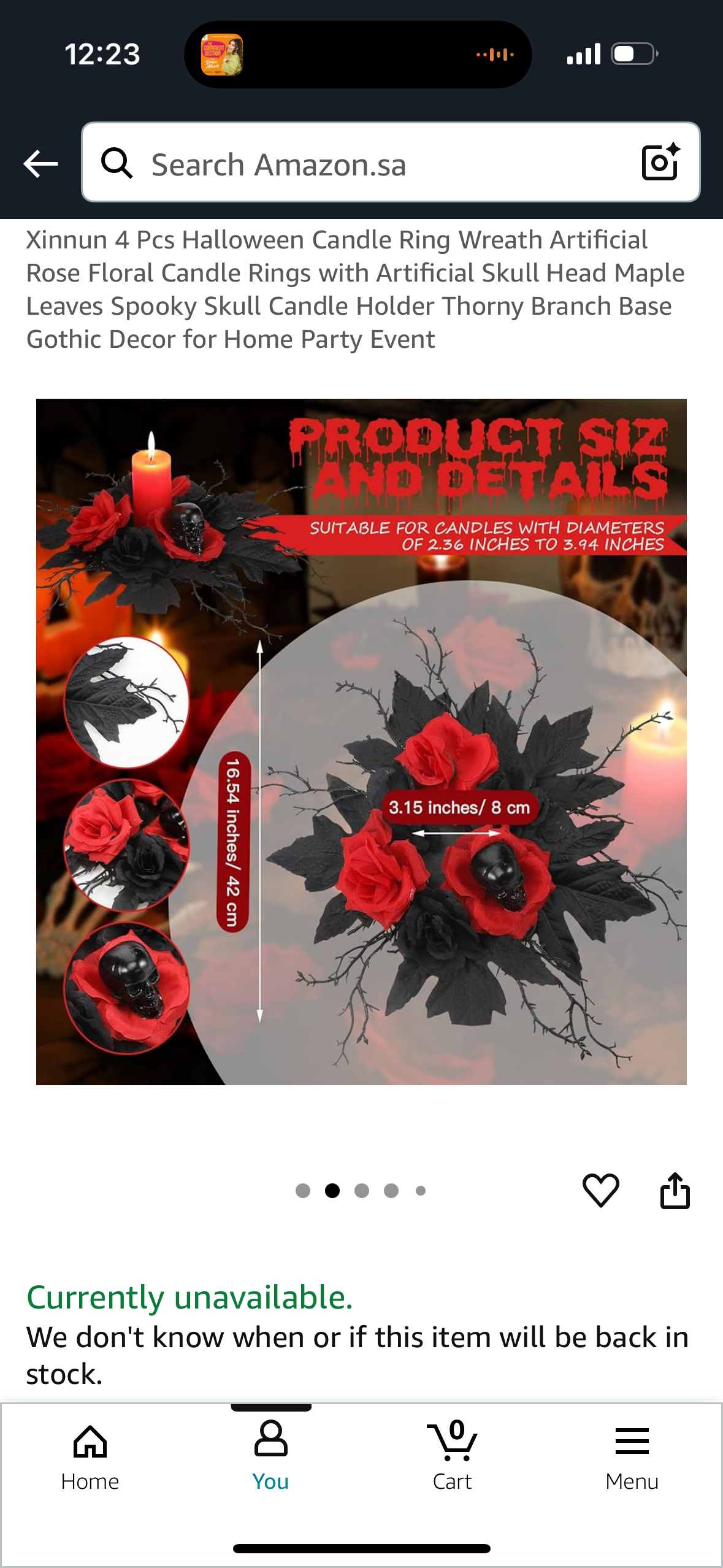Xinnun 4 Pcs Halloween Candle Ring Wreath Artificial Rose Floral Candle Rings with Artificial Skull Head Maple Leaves Spooky Skull Candle Holder Thorny Branch Base Gothic Decor for Home Party Event