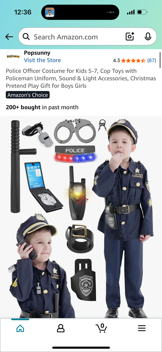 Police Officer Costume for Kids 5-7, Cop Toys with Policeman Uniform, Sound & Light Accessories (Size 5T-7T)