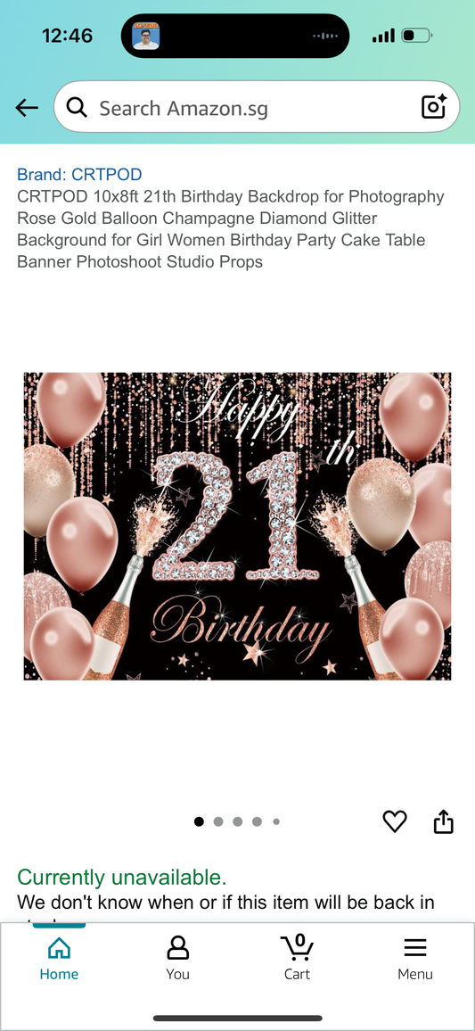 CRTPOD 10x8ft 21th Birthday Backdrop for Photography Rose Gold Balloon Champagne Diamond Glitter Background for Girl Women Birthday Party Cake Table Banner Photoshoot Studio Props