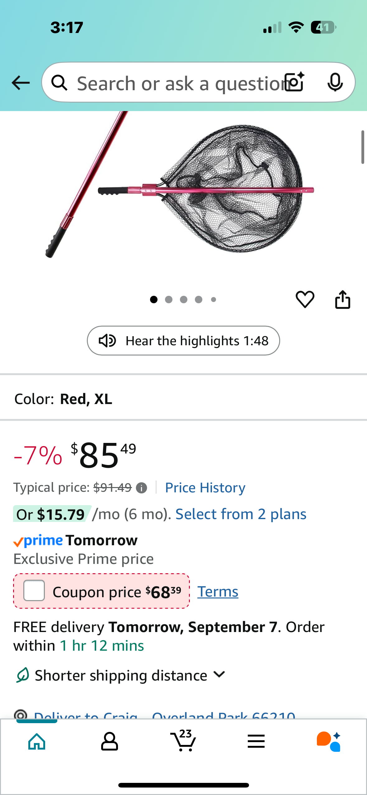 Heavy Duty Extra Large Aluminum Telescoping Landing Net - Saltwater Fishing Net with 6pcs Soft Jig Swimbait, Extends to 72-94in (W493)