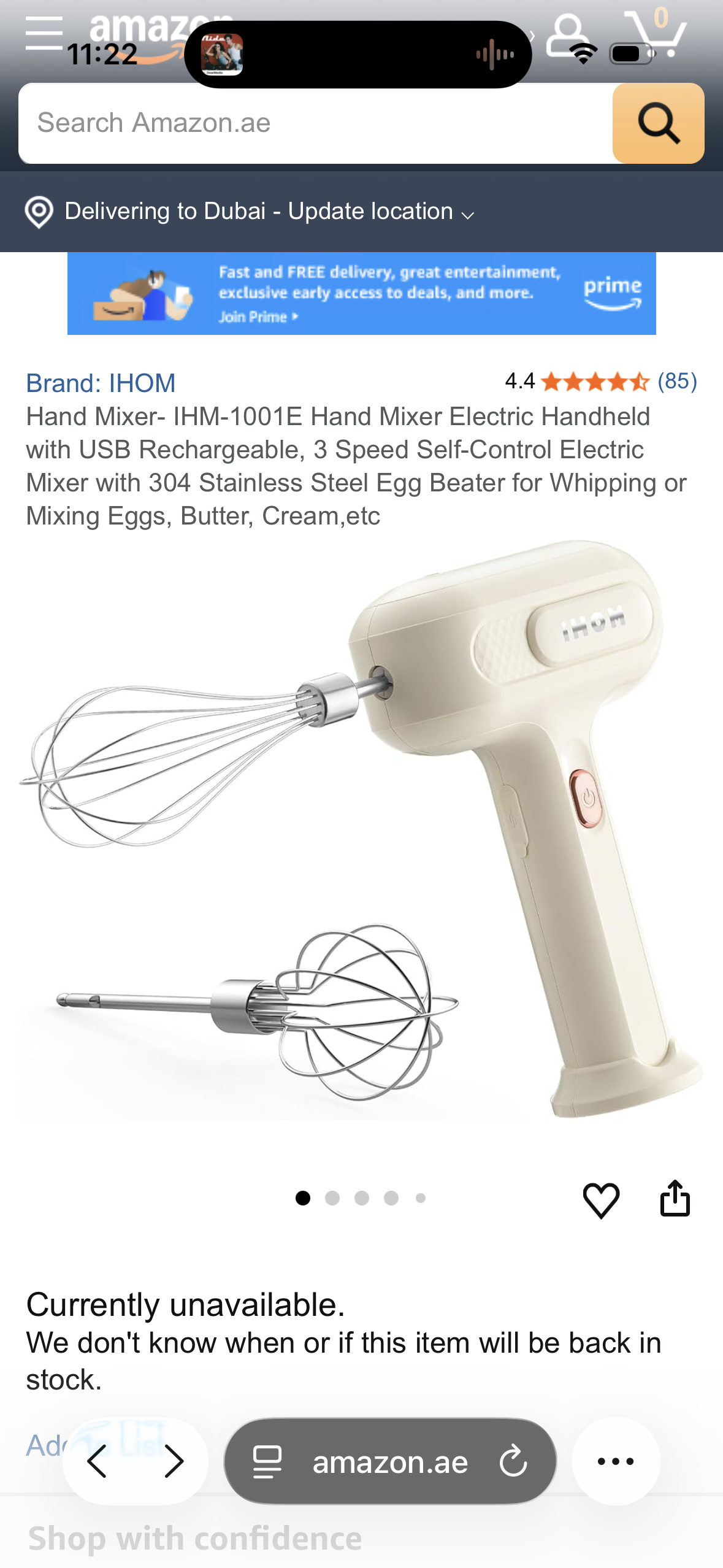 Hand Mixer- IHM-1001E Hand Mixer Electric Handheld with USB Rechargeable, 3 Speed Self-Control Electric Mixer with 304 Stainless Steel Egg Beater for Whipping or Mixing Eggs, Butter, Cream,etc