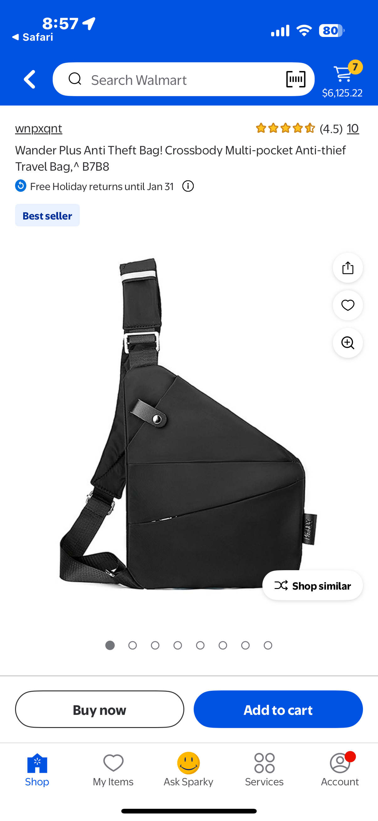 KODASNY Anti Theft Crossbody Bags Anti Theft Bag Travel Bag Sling Bag for Women Men (Black, Right Shoulder)