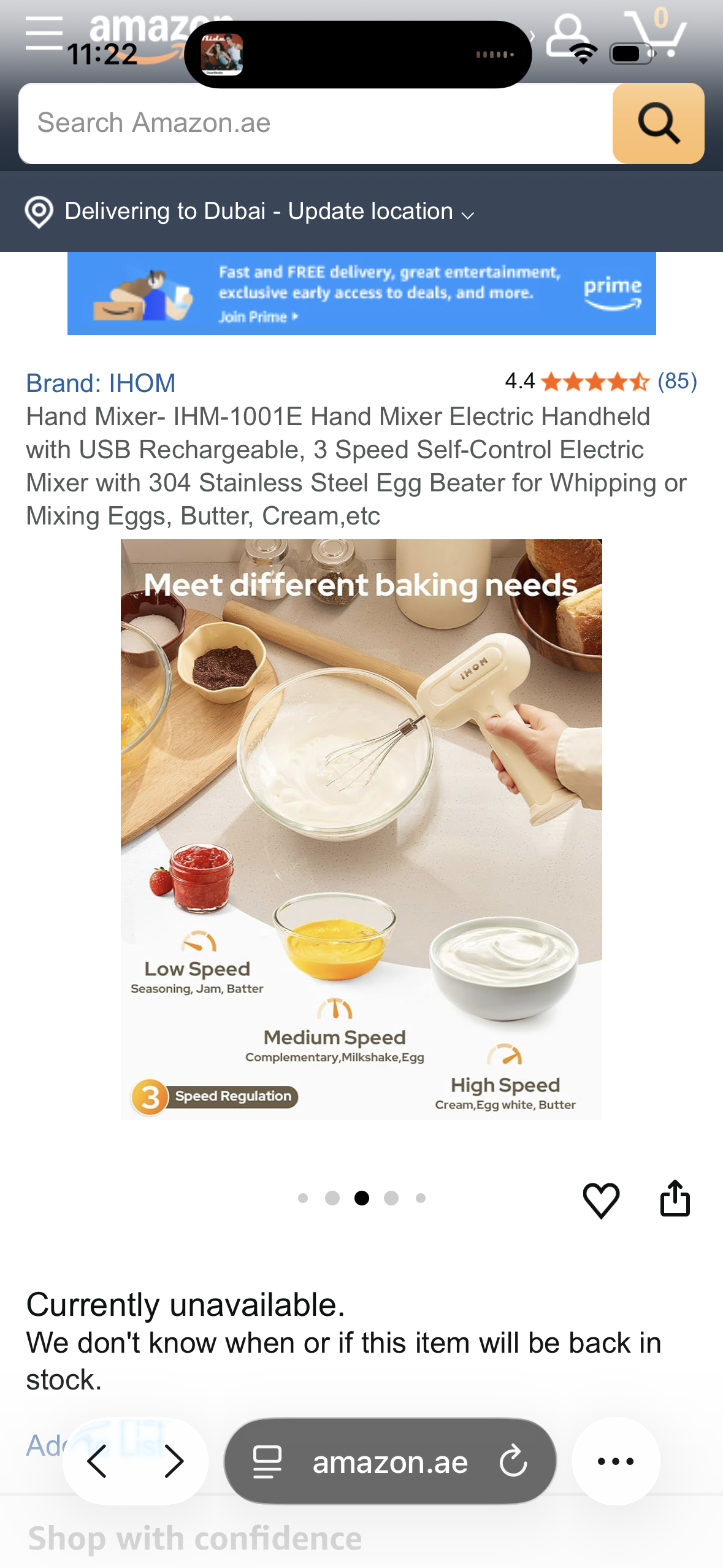 Hand Mixer- IHM-1001E Hand Mixer Electric Handheld with USB Rechargeable, 3 Speed Self-Control Electric Mixer with 304 Stainless Steel Egg Beater for Whipping or Mixing Eggs, Butter, Cream,etc